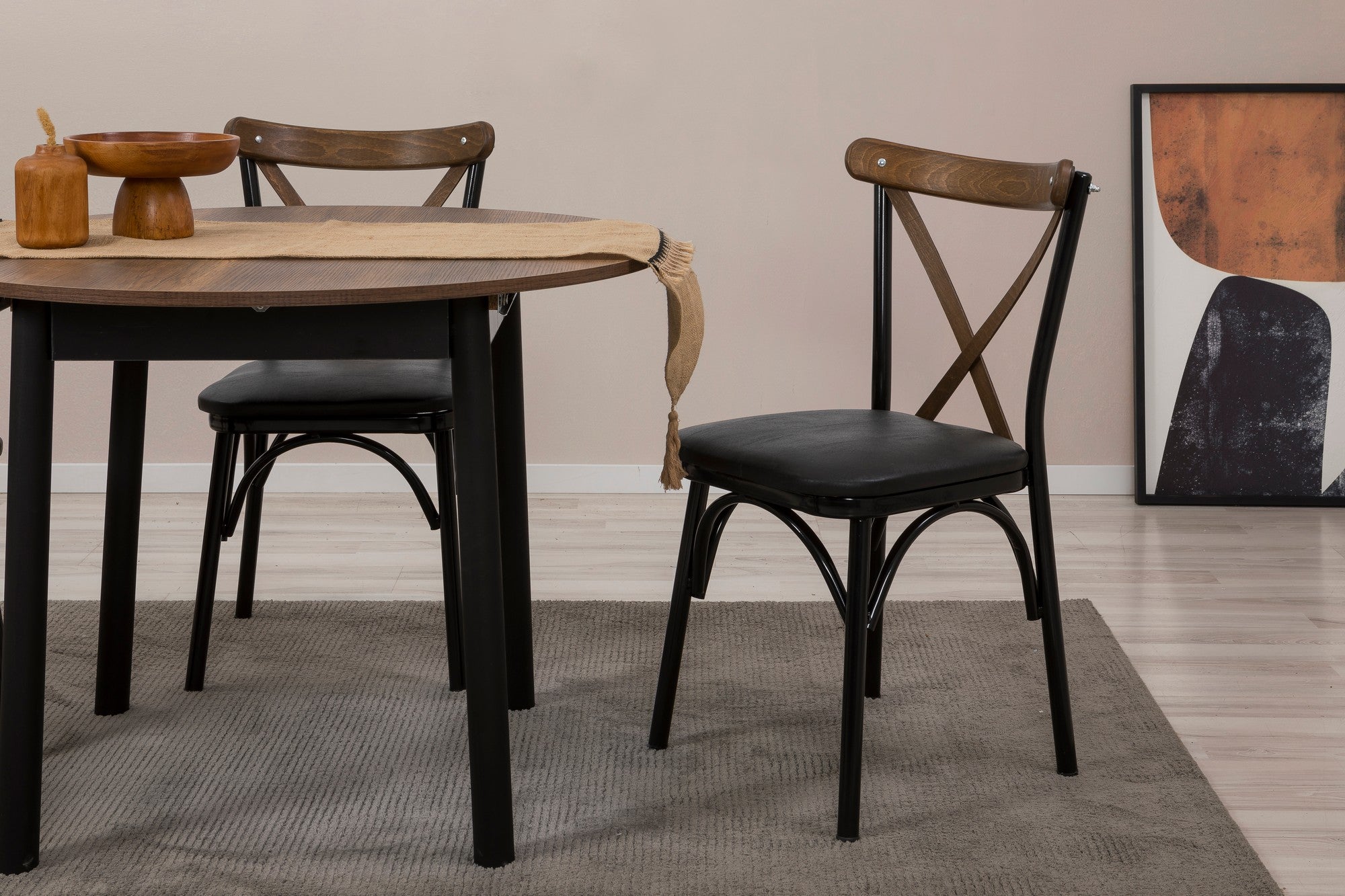 Conjunto de mesa de jantar extensível e cadeiras (5 peças), preto e nogueira, 100 cm | Painel de partículas 100% revestido em melamina, pernas de madeira de faia | Elegante e funcional para espaços de jantar modernos