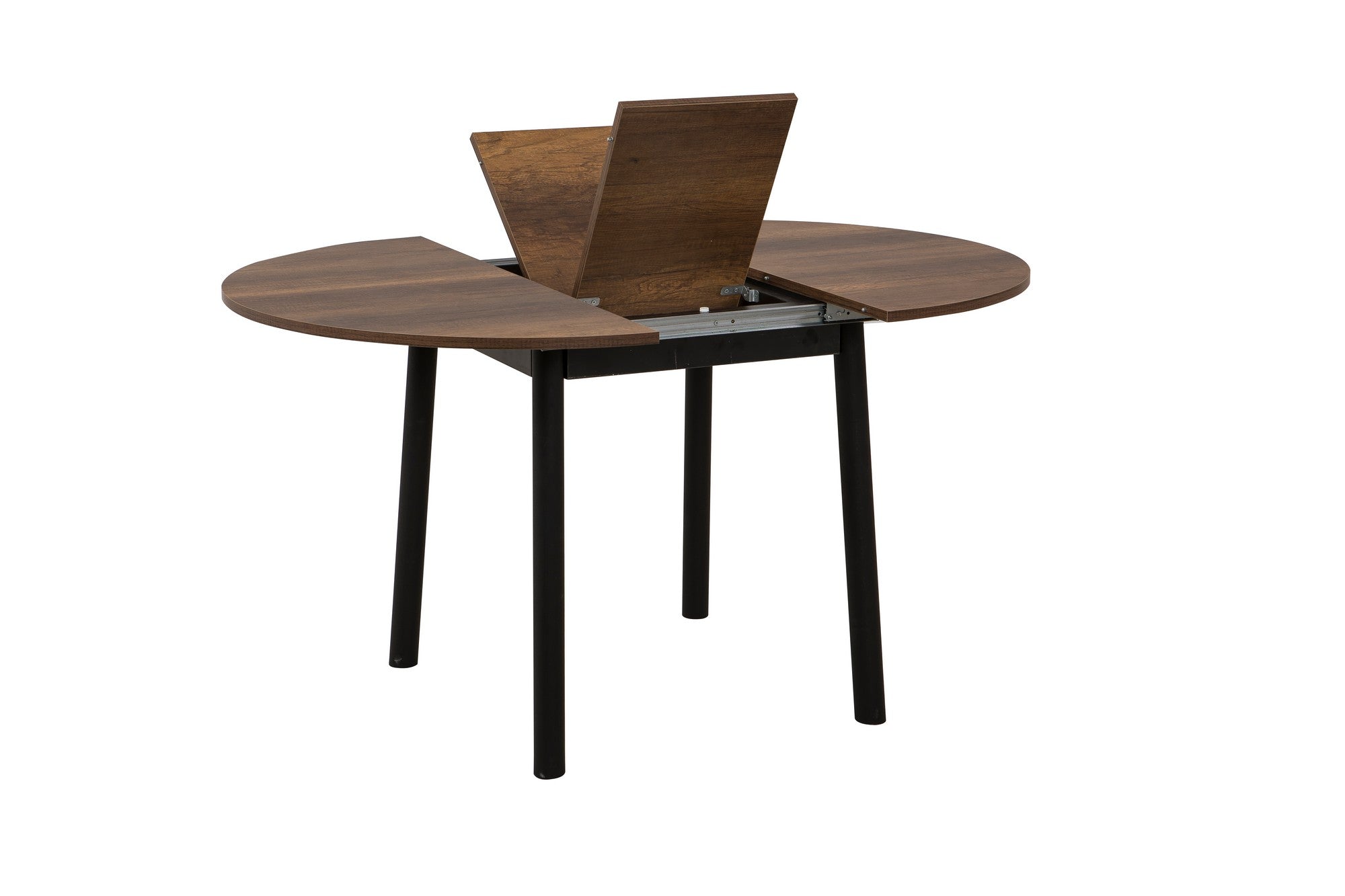 Conjunto de mesa de jantar extensível e cadeiras (5 peças), preto e nogueira, 100 cm | Painel de partículas 100% revestido em melamina, pernas de madeira de faia | Elegante e funcional para espaços de jantar modernos