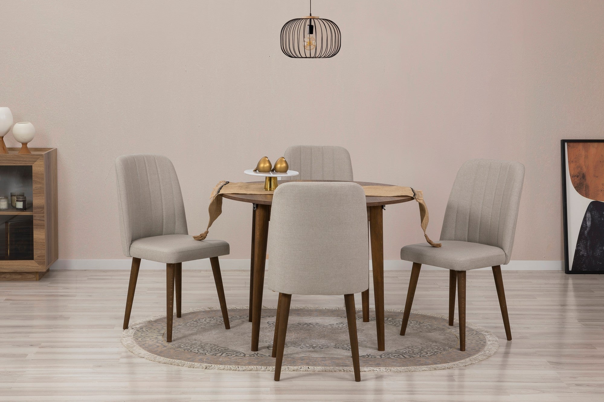 Conjunto de mesa de jantar extensível e cadeiras (5 peças), nogueira e creme, 100 cm (aberto: 139 cm) | 100% revestido em melamina, 18 mm de espessura | Elegante e funcional para refeições modernas