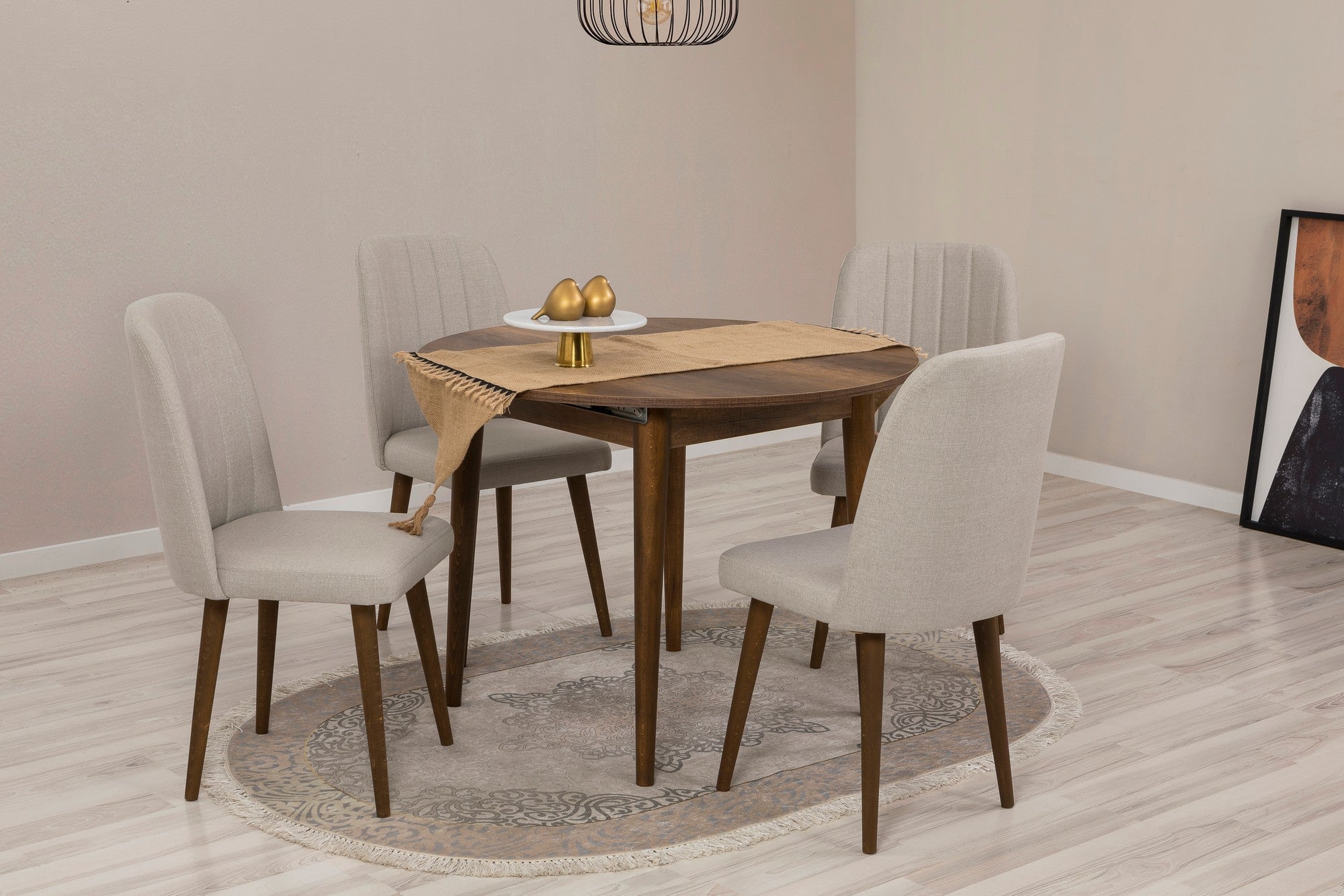 Conjunto de mesa de jantar extensível e cadeiras (5 peças), nogueira e creme, 100 cm (aberto: 139 cm) | 100% revestido em melamina, 18 mm de espessura | Elegante e funcional para refeições modernas