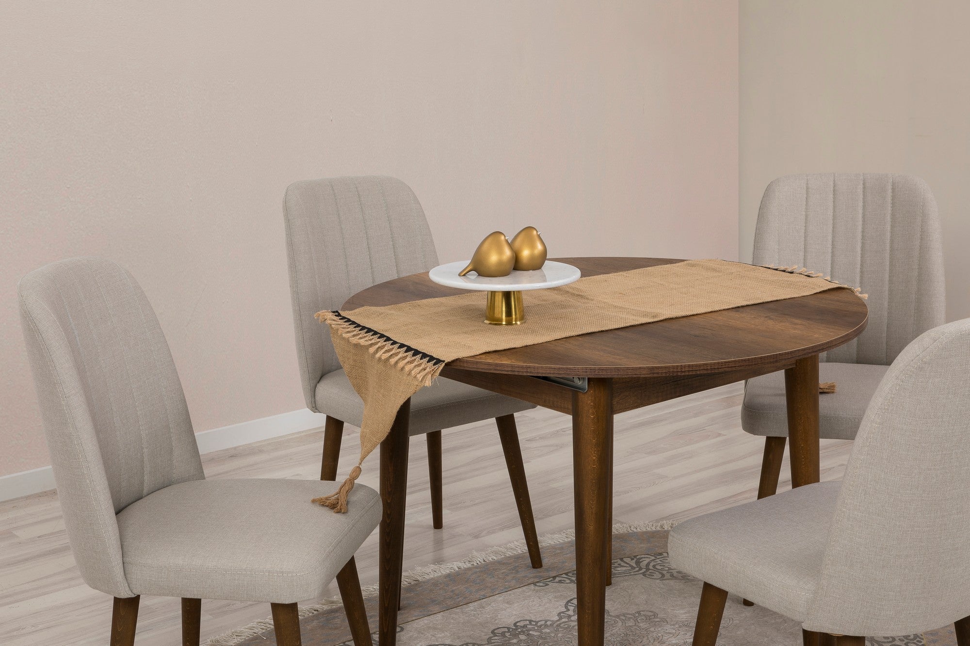 Conjunto de mesa de jantar extensível e cadeiras (5 peças), nogueira e creme, 100 cm (aberto: 139 cm) | 100% revestido em melamina, 18 mm de espessura | Elegante e funcional para refeições modernas