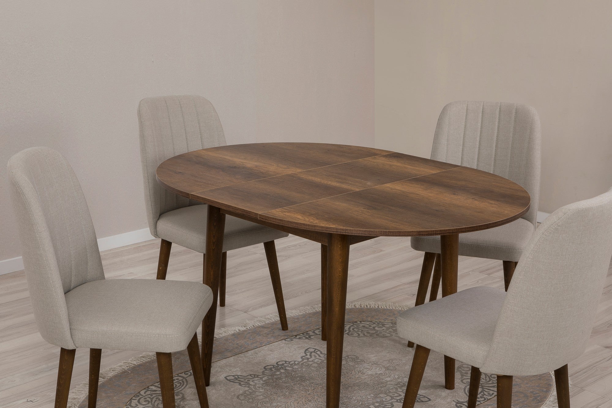 Conjunto de mesa de jantar extensível e cadeiras (5 peças), nogueira e creme, 100 cm (aberto: 139 cm) | 100% revestido em melamina, 18 mm de espessura | Elegante e funcional para refeições modernas