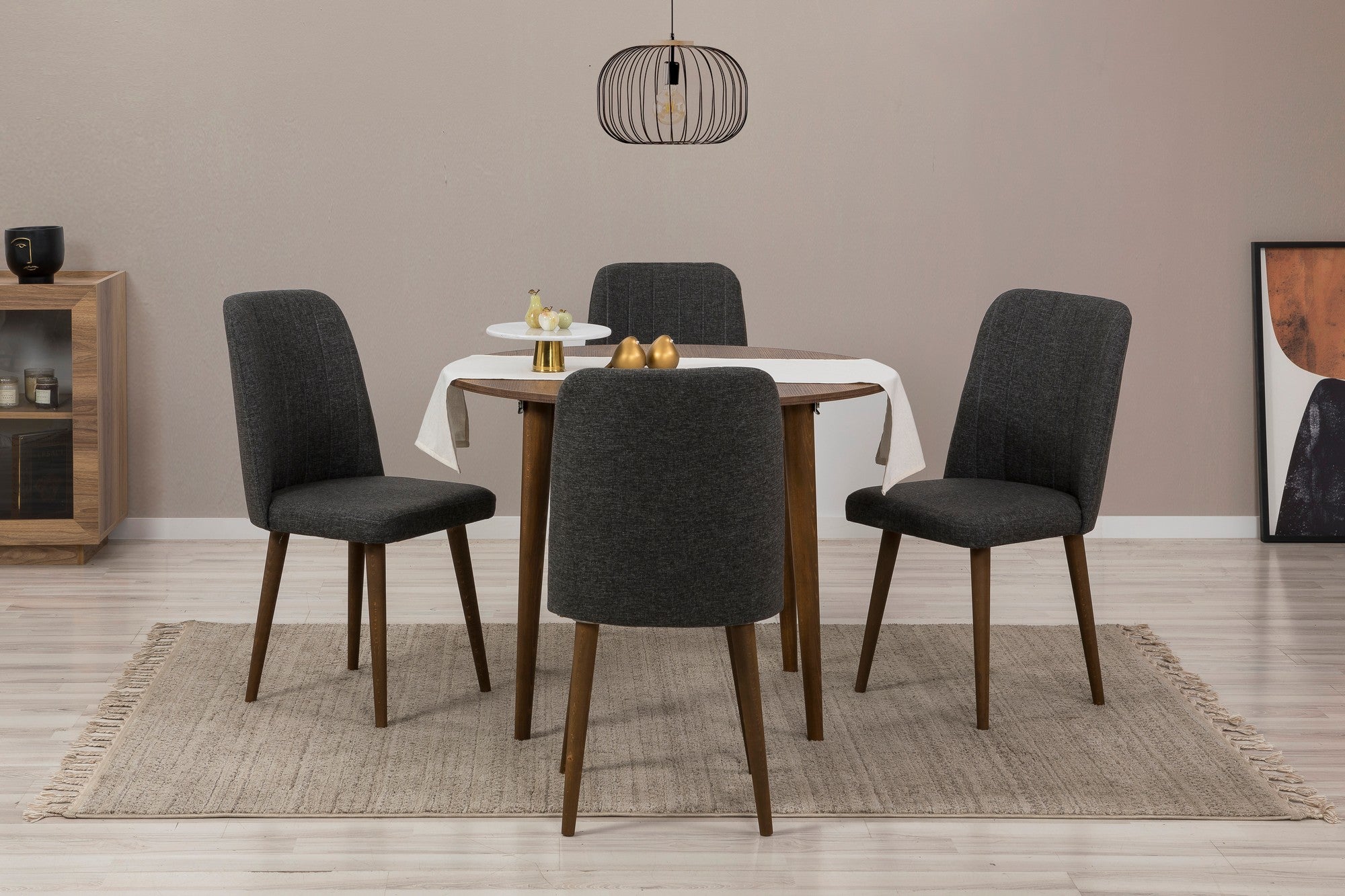 Conjunto de mesa de jantar extensível e cadeiras (5 peças), antracite e nogueira, 100 cm (aberto: 139 cm) | 100% revestido em melamina, 18 mm de espessura | Elegante e funcional para espaços de jantar modernos