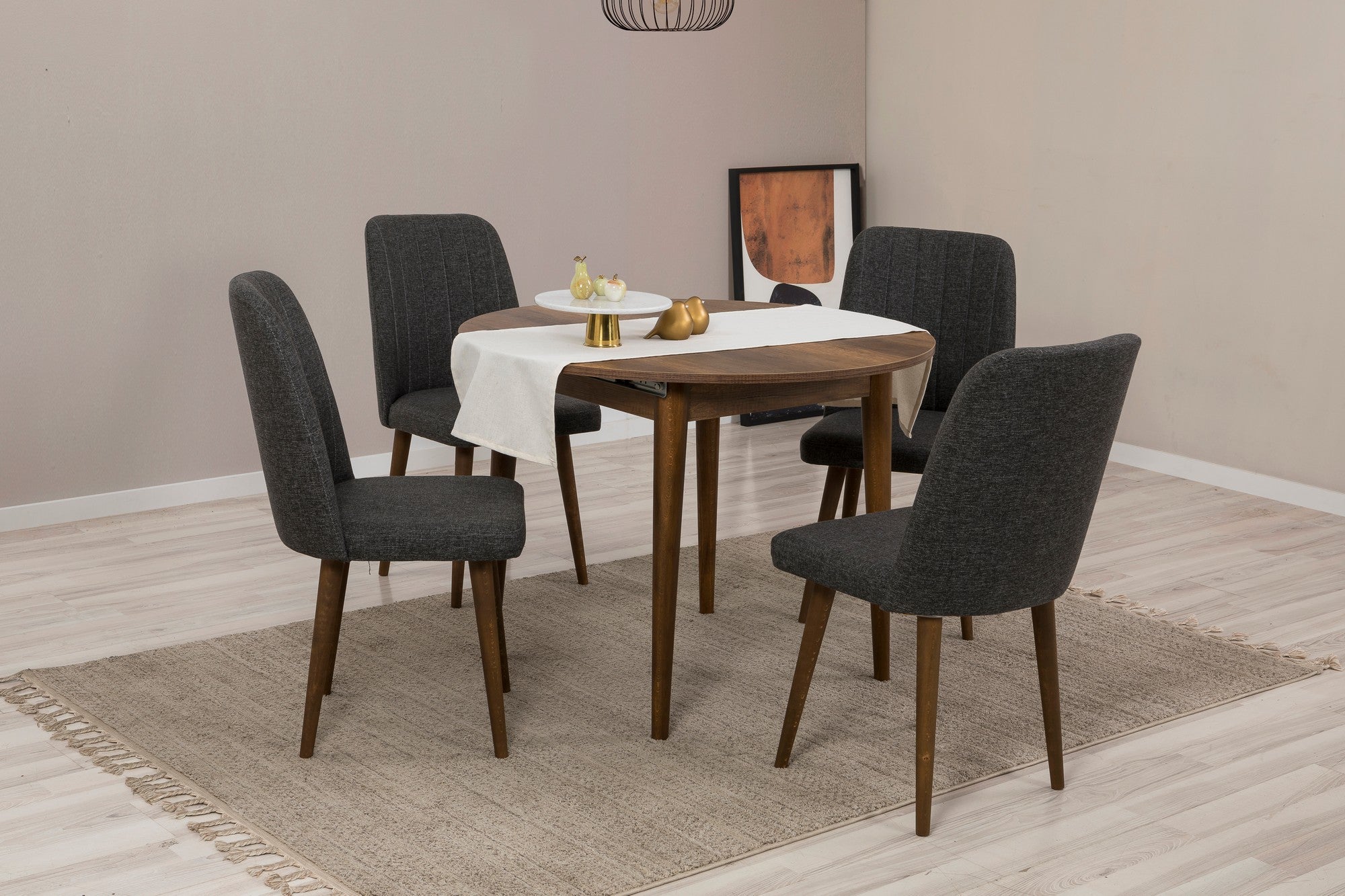 Conjunto de mesa de jantar extensível e cadeiras (5 peças), antracite e nogueira, 100 cm (aberto: 139 cm) | 100% revestido em melamina, 18 mm de espessura | Elegante e funcional para espaços de jantar modernos