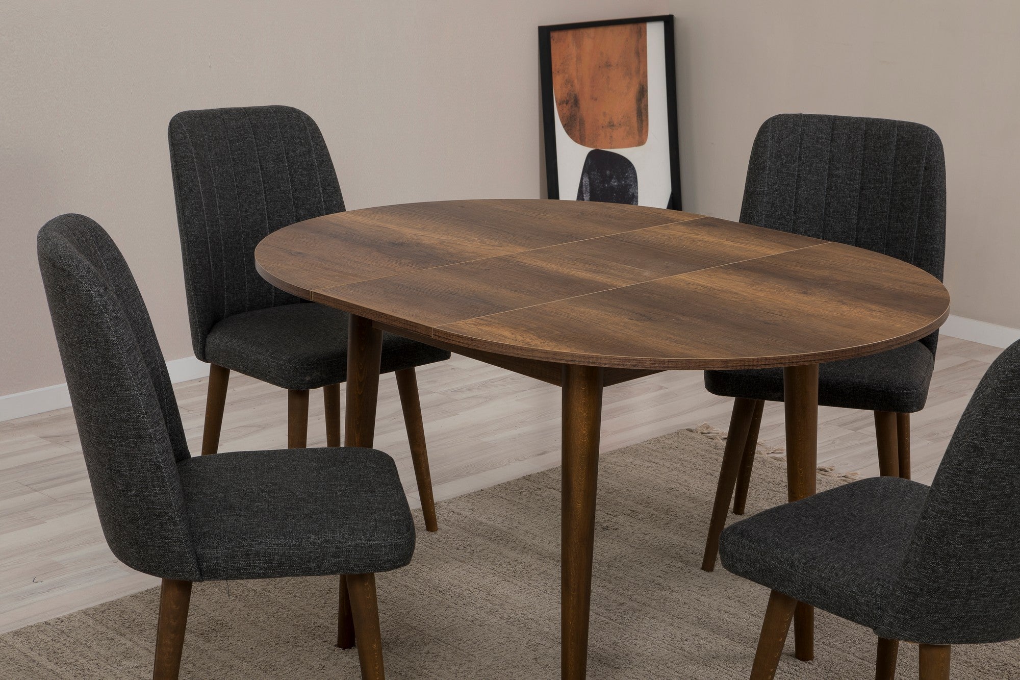Conjunto de mesa de jantar extensível e cadeiras (5 peças), antracite e nogueira, 100 cm (aberto: 139 cm) | 100% revestido em melamina, 18 mm de espessura | Elegante e funcional para espaços de jantar modernos