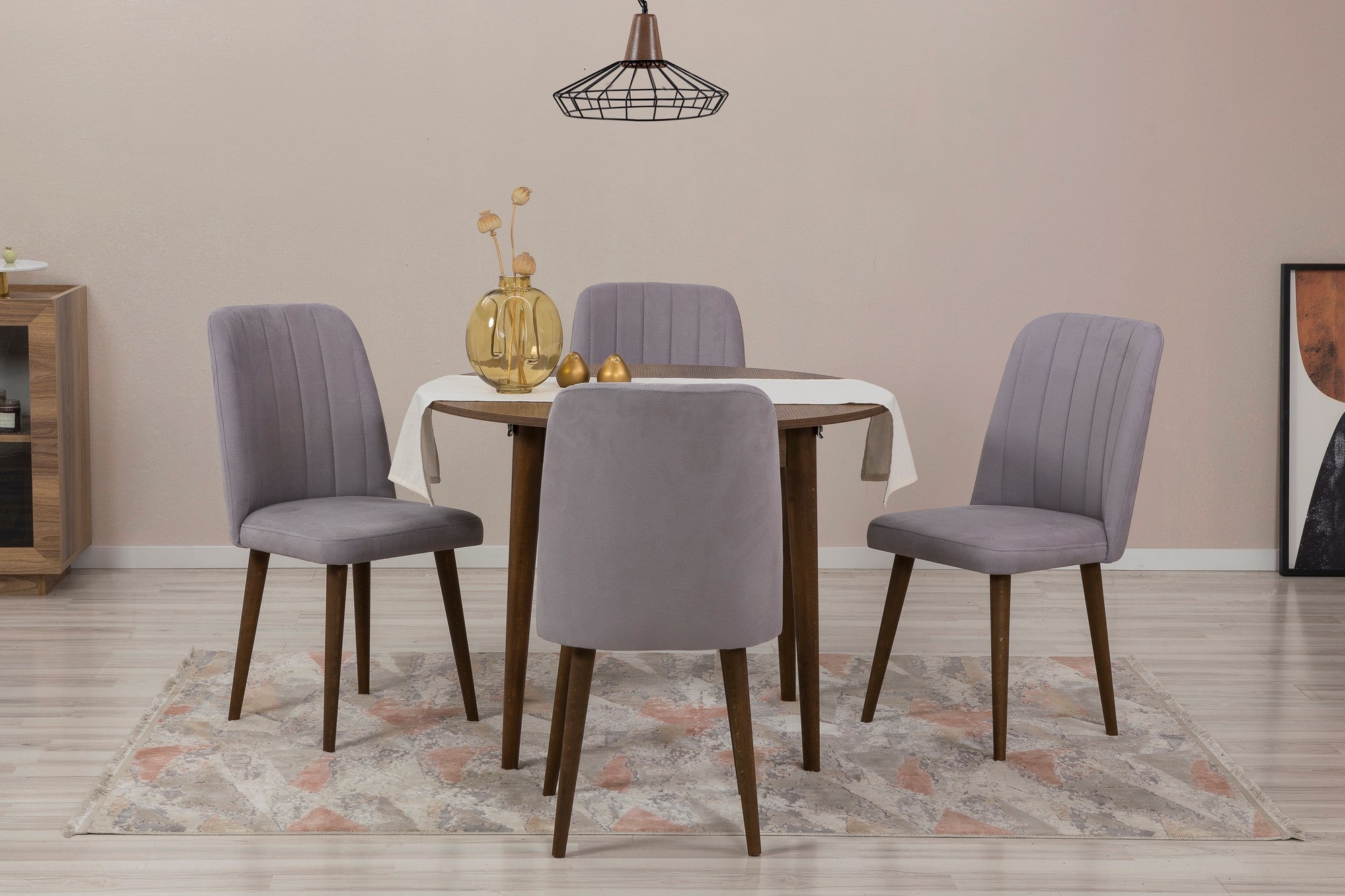 Conjunto de mesa de jantar extensível e cadeiras (5 peças), nogueira e cinza, 100 cm (aberto: 139 cm) | 100% revestido em melamina, 18 mm de espessura | Elegante e funcional para refeições modernas