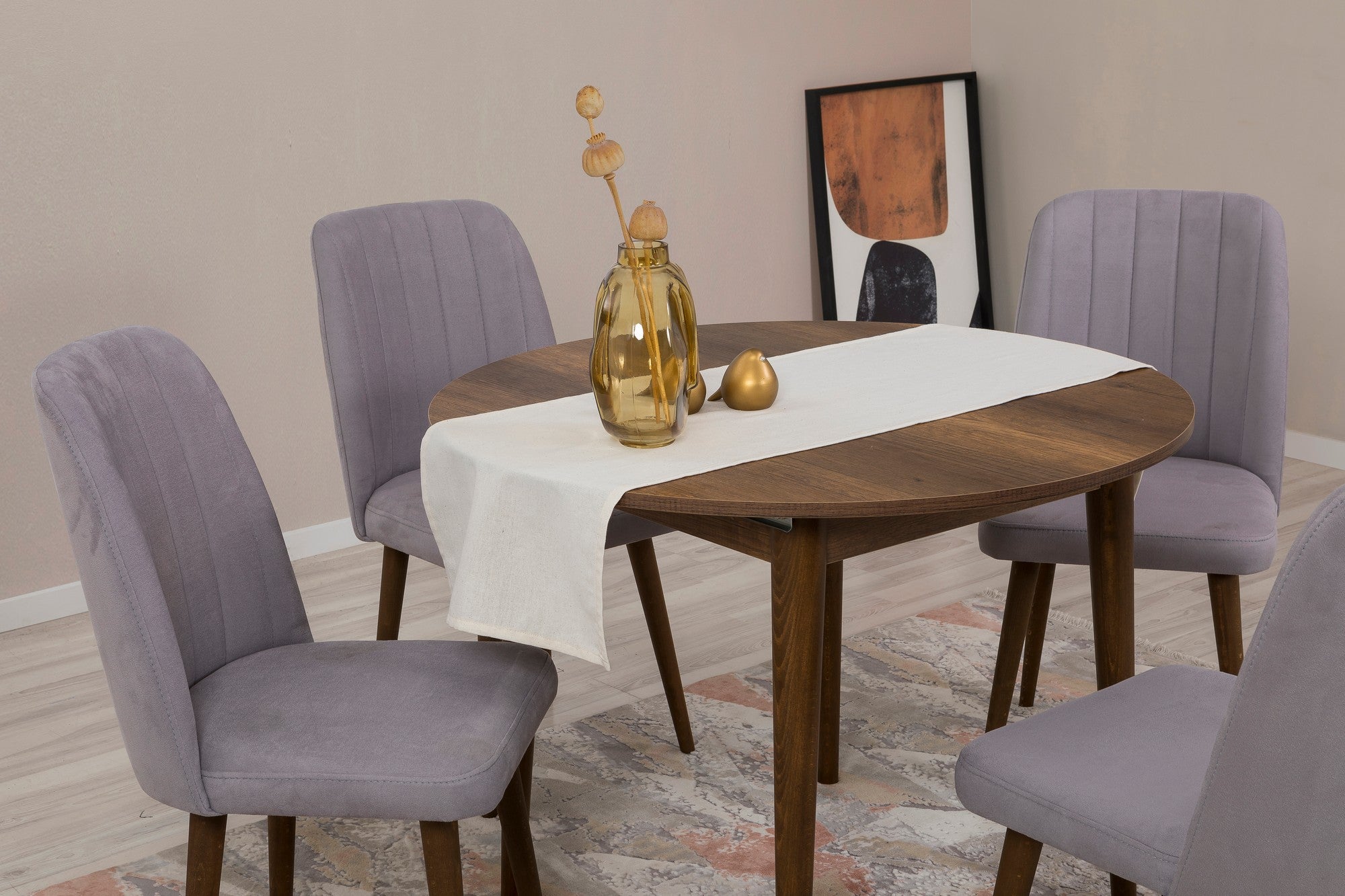 Conjunto de mesa de jantar extensível e cadeiras (5 peças), nogueira e cinza, 100 cm (aberto: 139 cm) | 100% revestido em melamina, 18 mm de espessura | Elegante e funcional para refeições modernas