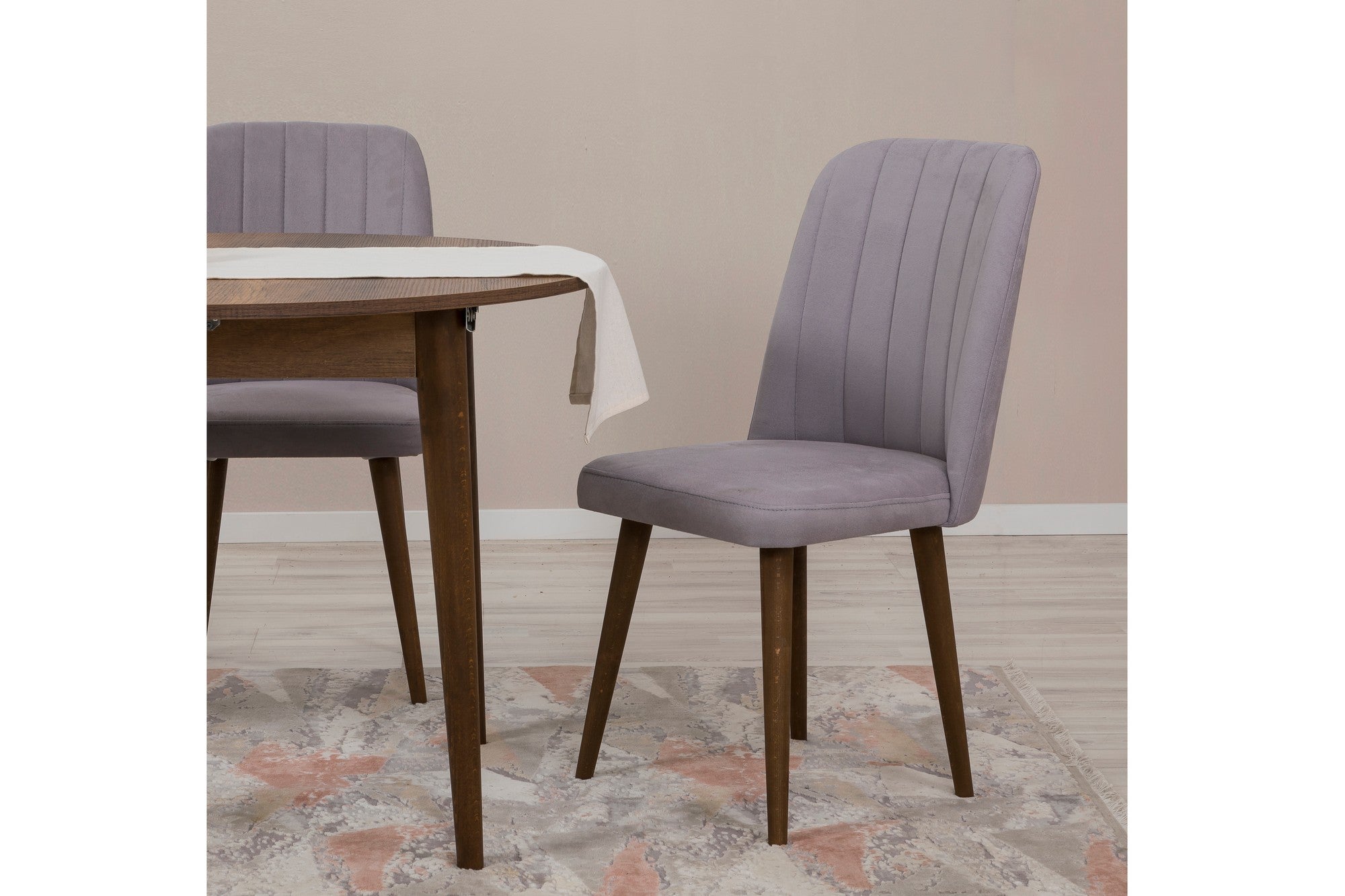 Conjunto de mesa de jantar extensível e cadeiras (5 peças), nogueira e cinza, 100 cm (aberto: 139 cm) | 100% revestido em melamina, 18 mm de espessura | Elegante e funcional para refeições modernas