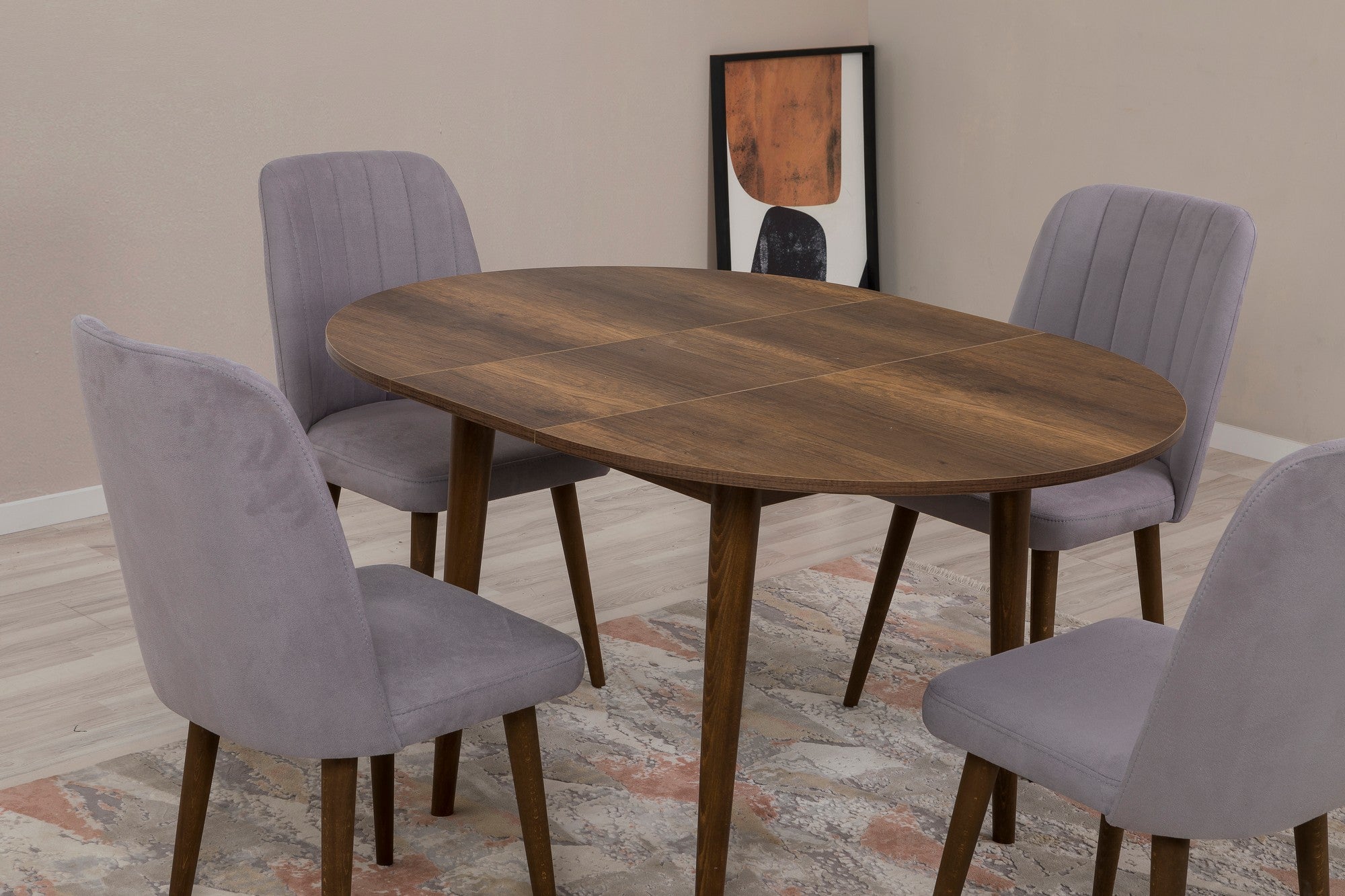 Conjunto de mesa de jantar extensível e cadeiras (5 peças), nogueira e cinza, 100 cm (aberto: 139 cm) | 100% revestido em melamina, 18 mm de espessura | Elegante e funcional para refeições modernas