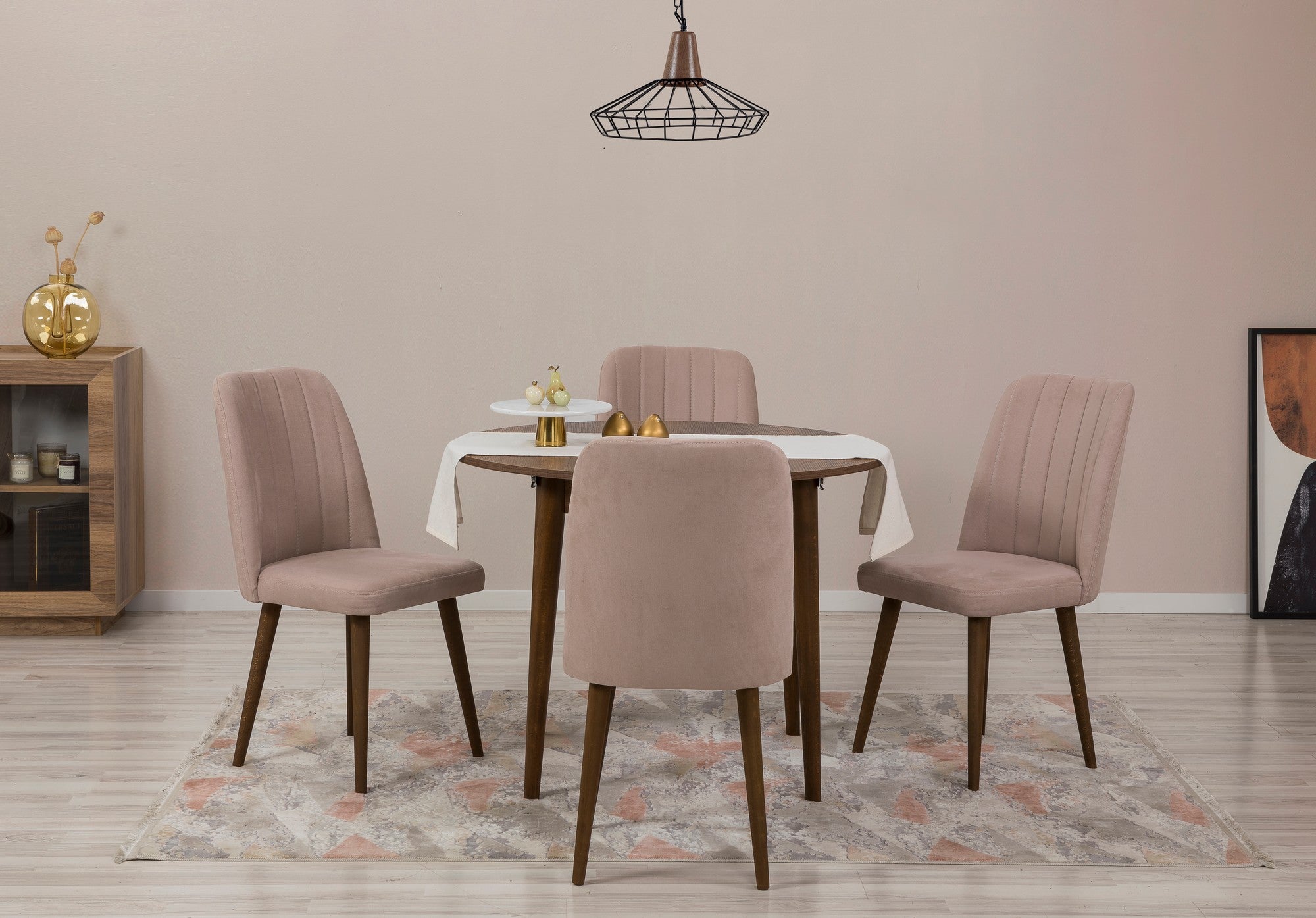 Conjunto de mesa de jantar extensível e cadeiras (5 peças), nogueira e pedra, 100 cm (aberto: 139 cm) | 100% revestido em melamina, 18 mm de espessura | Elegante e funcional para refeições modernas