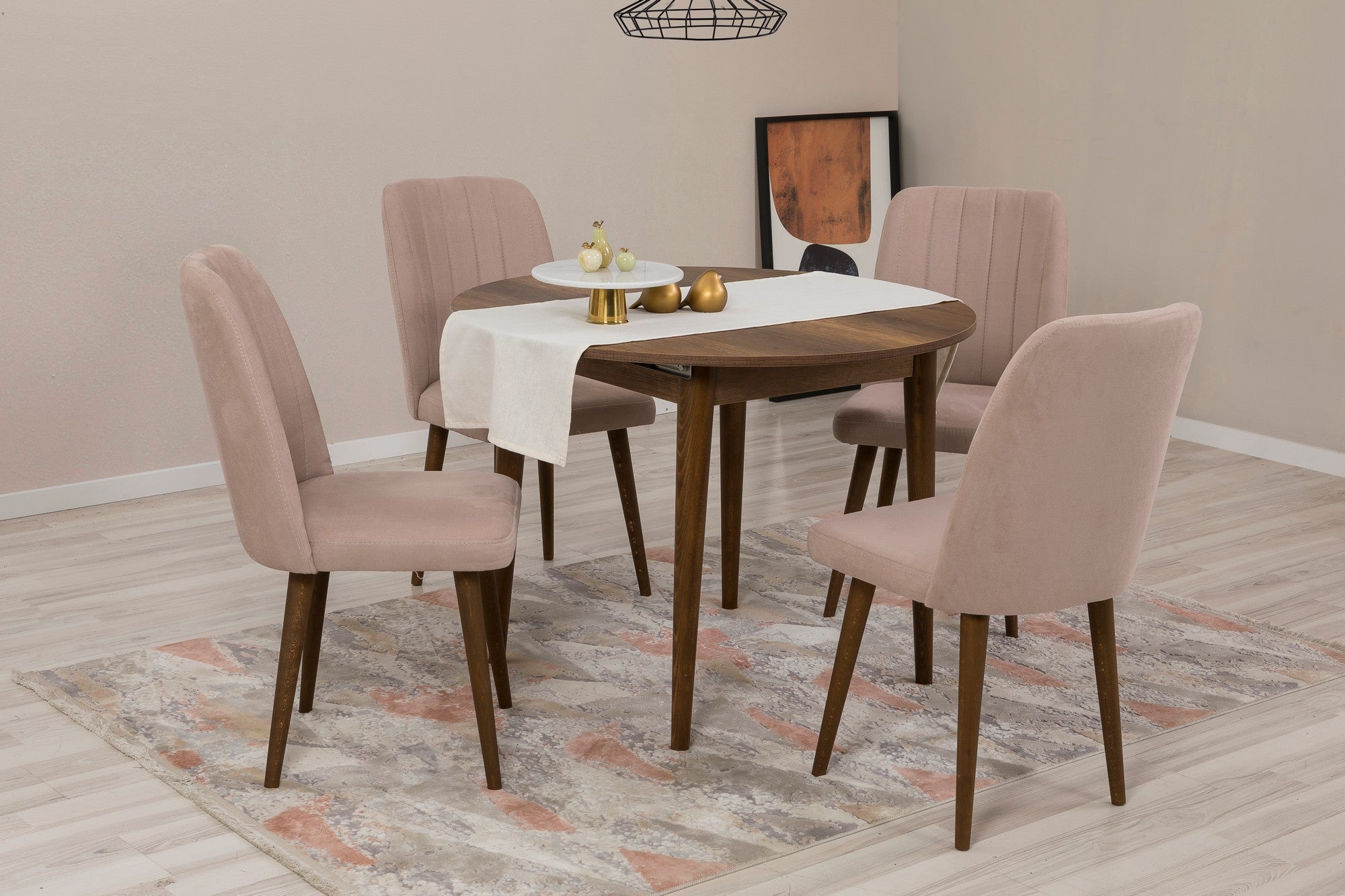 Conjunto de mesa de jantar extensível e cadeiras (5 peças), nogueira e pedra, 100 cm (aberto: 139 cm) | 100% revestido em melamina, 18 mm de espessura | Elegante e funcional para refeições modernas