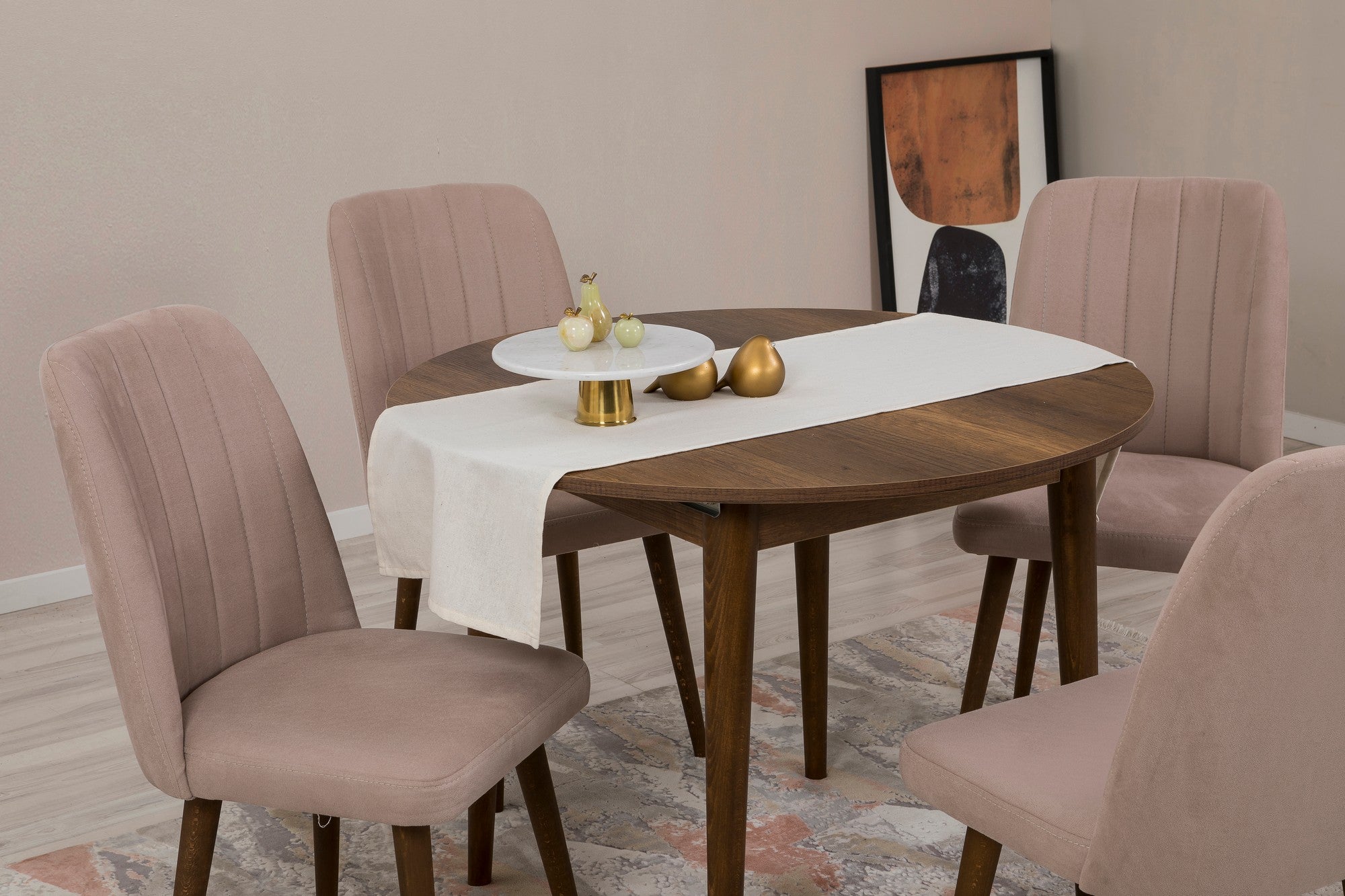 Conjunto de mesa de jantar extensível e cadeiras (5 peças), nogueira e pedra, 100 cm (aberto: 139 cm) | 100% revestido em melamina, 18 mm de espessura | Elegante e funcional para refeições modernas
