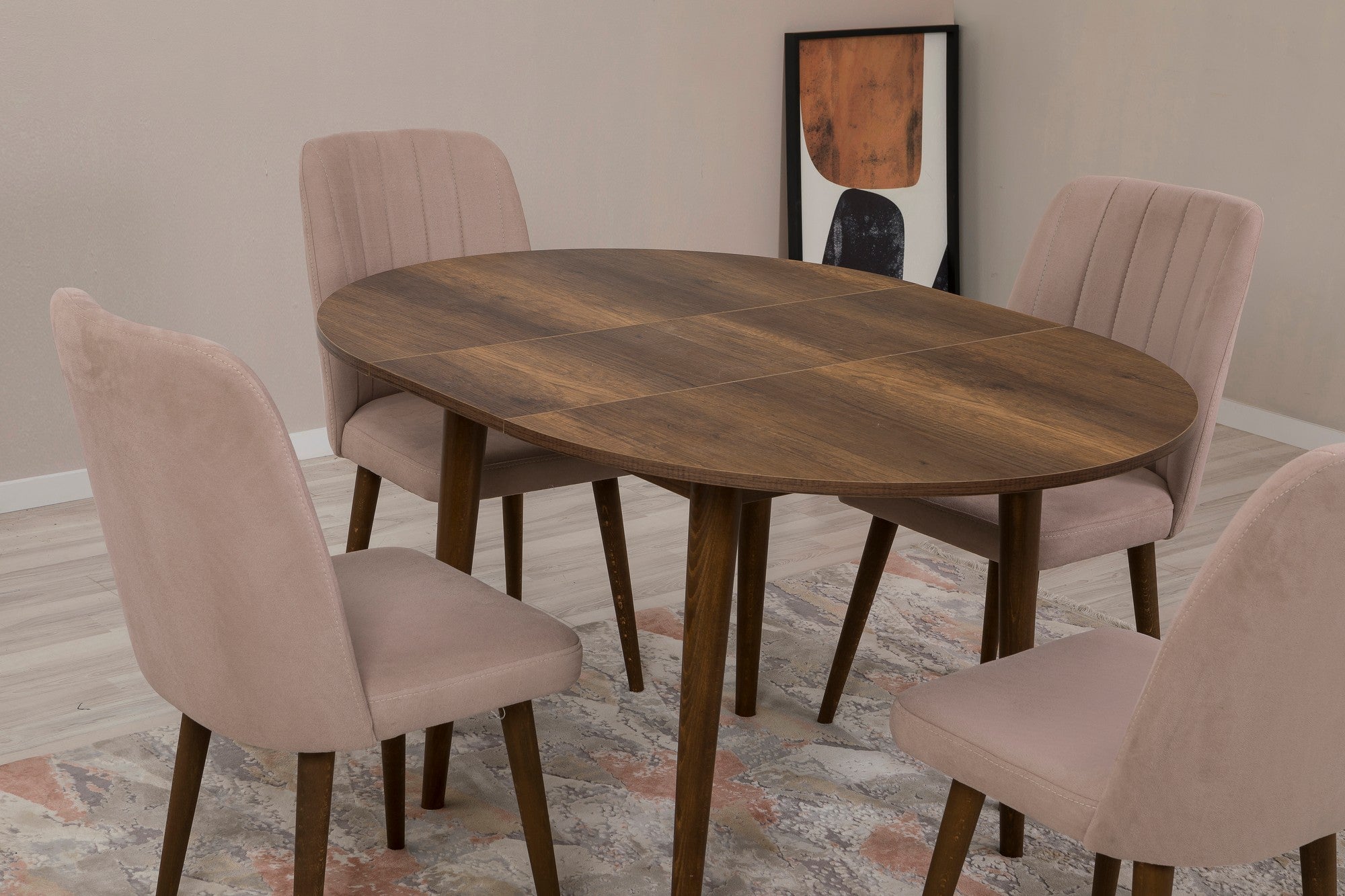 Conjunto de mesa de jantar extensível e cadeiras (5 peças), nogueira e pedra, 100 cm (aberto: 139 cm) | 100% revestido em melamina, 18 mm de espessura | Elegante e funcional para refeições modernas