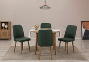 Conjunto de mesa de jantar extensível e cadeiras (5 peças), pinho atlântico e verde, 100 cm (aberto: 139 cm) | 100% revestido em melamina, 18 mm de espessura | Elegante e funcional para salas de jantar modernas