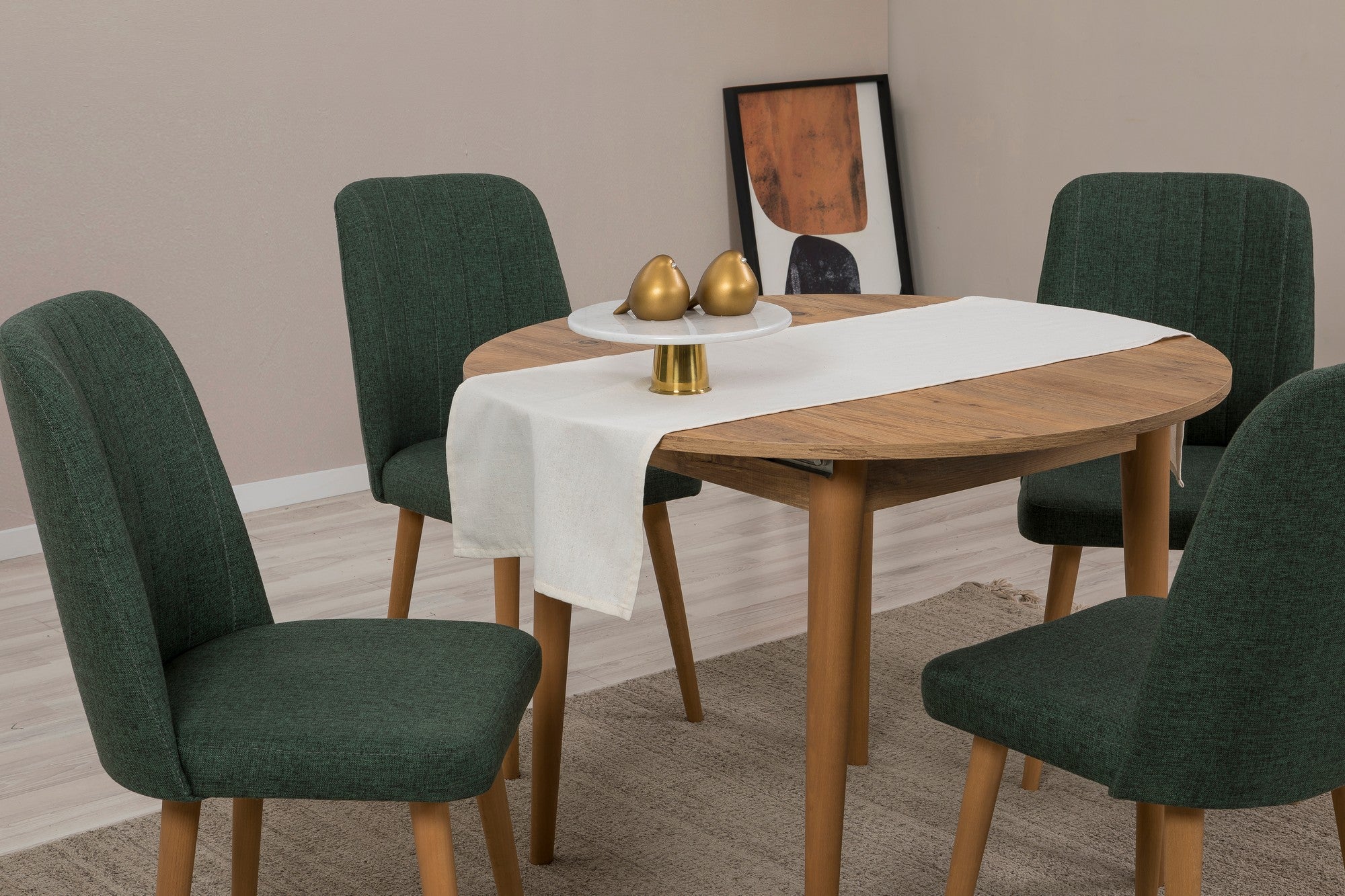 Conjunto de mesa de jantar extensível e cadeiras (5 peças), pinho atlântico e verde, 100 cm (aberto: 139 cm) | 100% revestido em melamina, 18 mm de espessura | Elegante e funcional para salas de jantar modernas