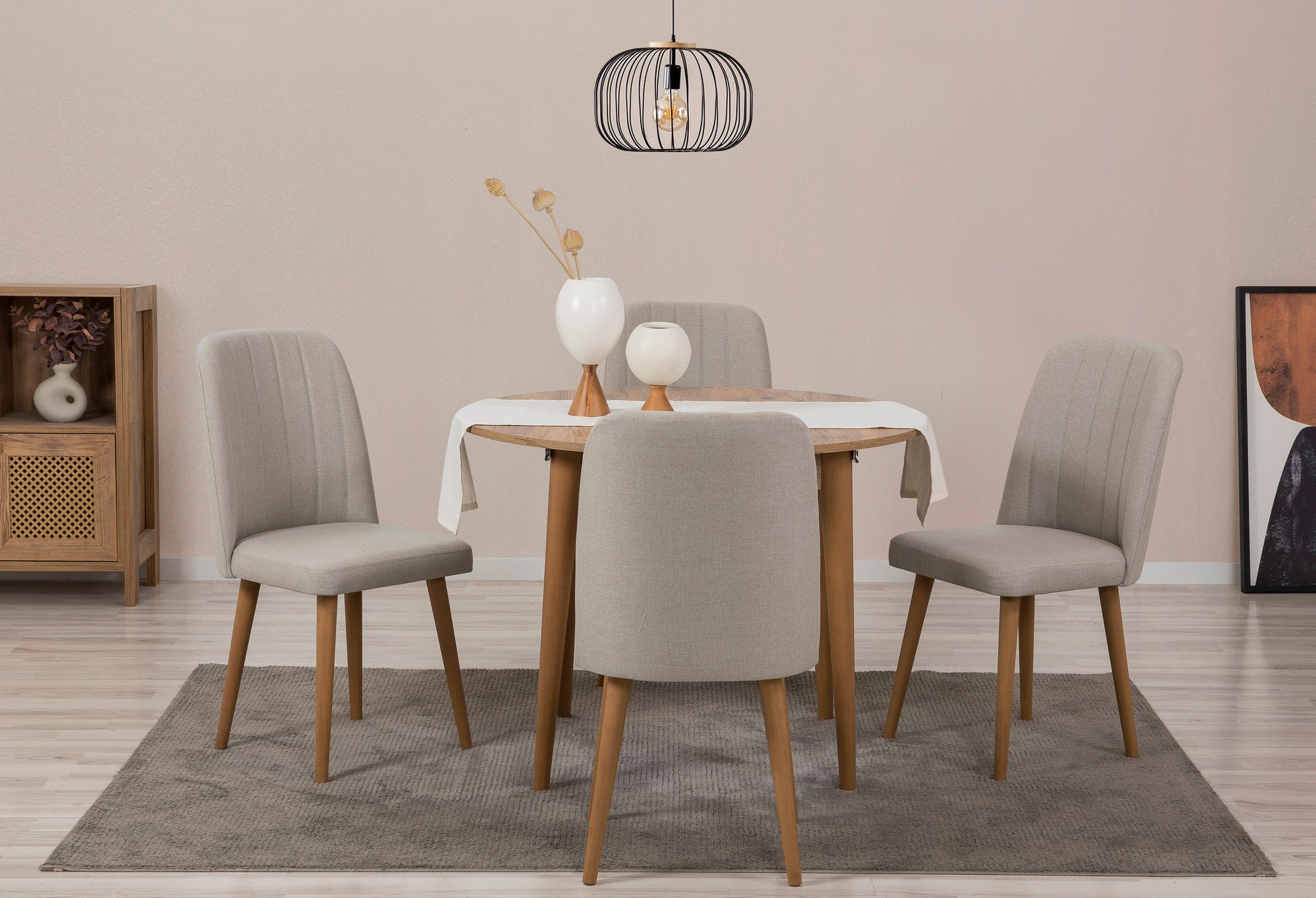 Conjunto de mesa de jantar extensível e cadeiras (5 peças), pinho atlântico e creme, 100 cm (aberto: 139 cm) | 100% revestido em melamina, 18 mm de espessura | Elegante e funcional para espaços de jantar modernos