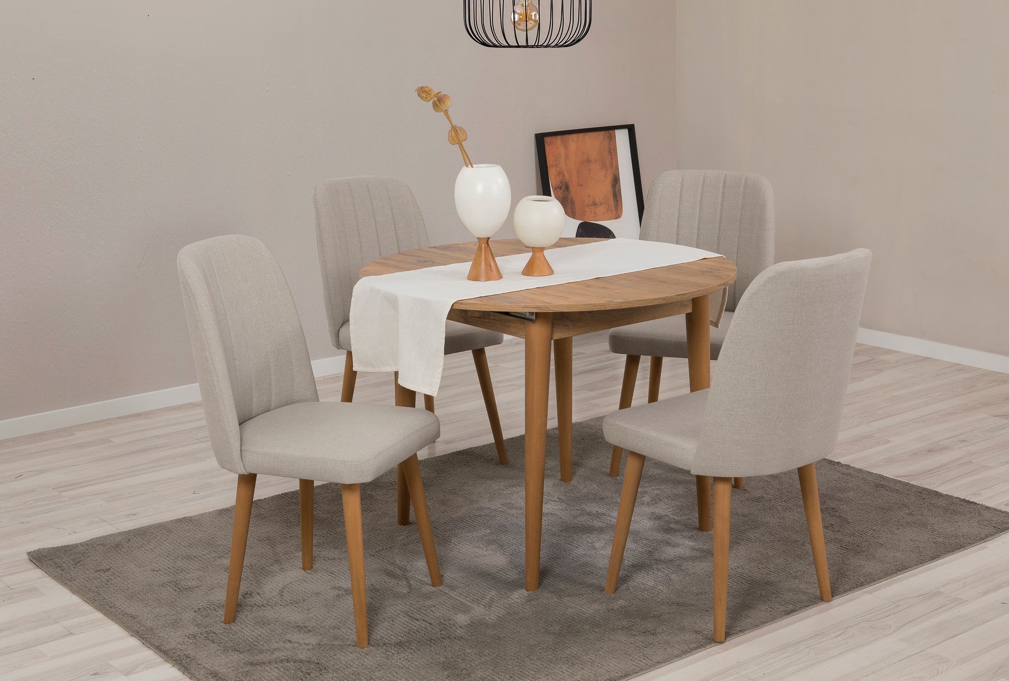 Conjunto de mesa de jantar extensível e cadeiras (5 peças), pinho atlântico e creme, 100 cm (aberto: 139 cm) | 100% revestido em melamina, 18 mm de espessura | Elegante e funcional para espaços de jantar modernos