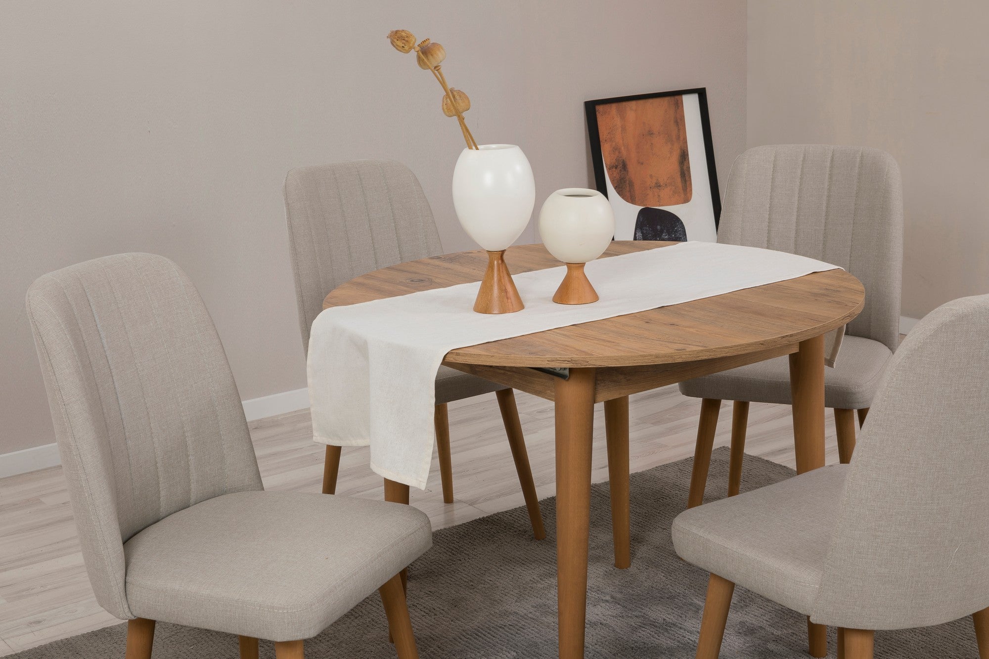 Conjunto de mesa de jantar extensível e cadeiras (5 peças), pinho atlântico e creme, 100 cm (aberto: 139 cm) | 100% revestido em melamina, 18 mm de espessura | Elegante e funcional para espaços de jantar modernos