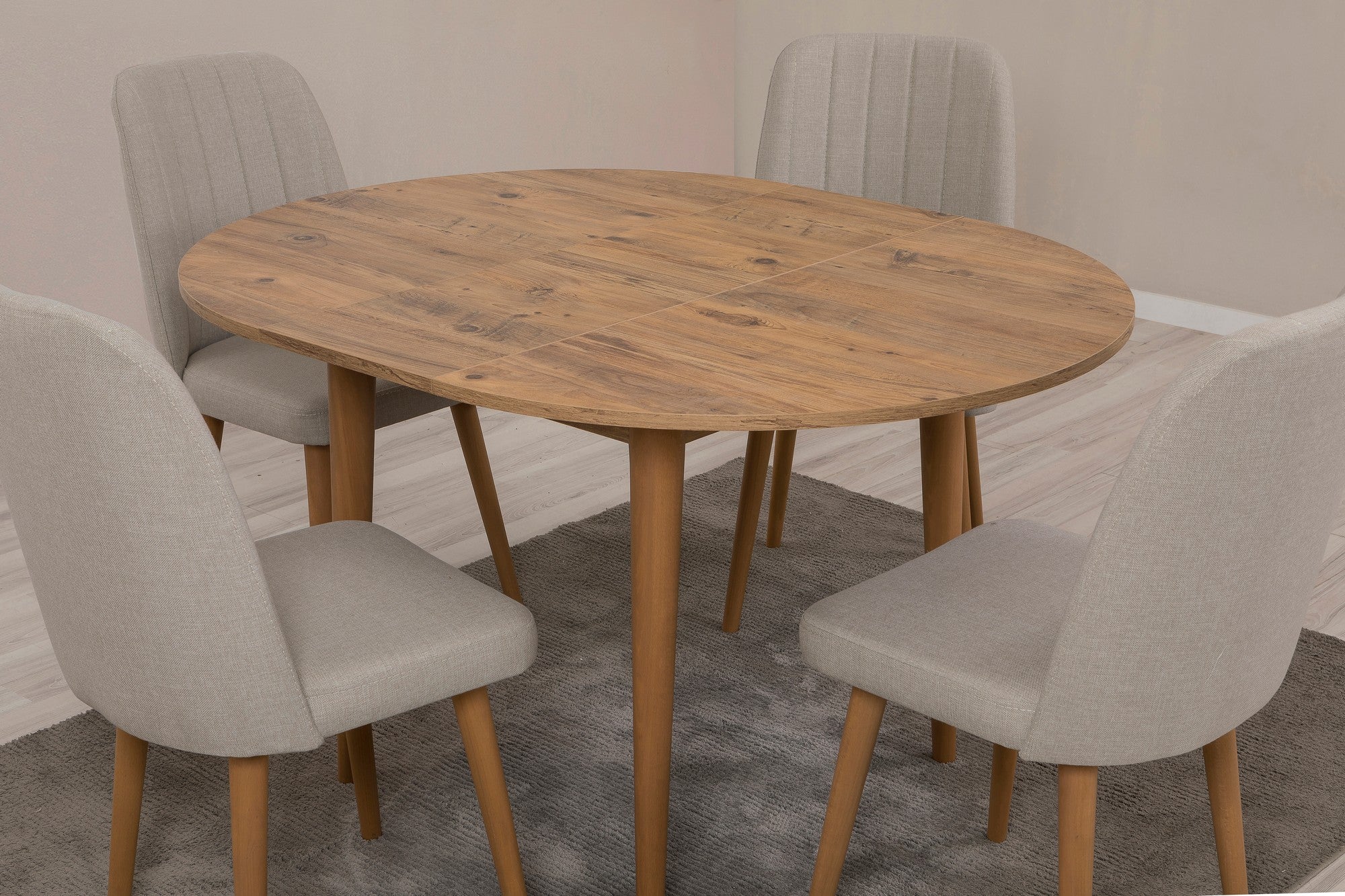 Conjunto de mesa de jantar extensível e cadeiras (5 peças), pinho atlântico e creme, 100 cm (aberto: 139 cm) | 100% revestido em melamina, 18 mm de espessura | Elegante e funcional para espaços de jantar modernos