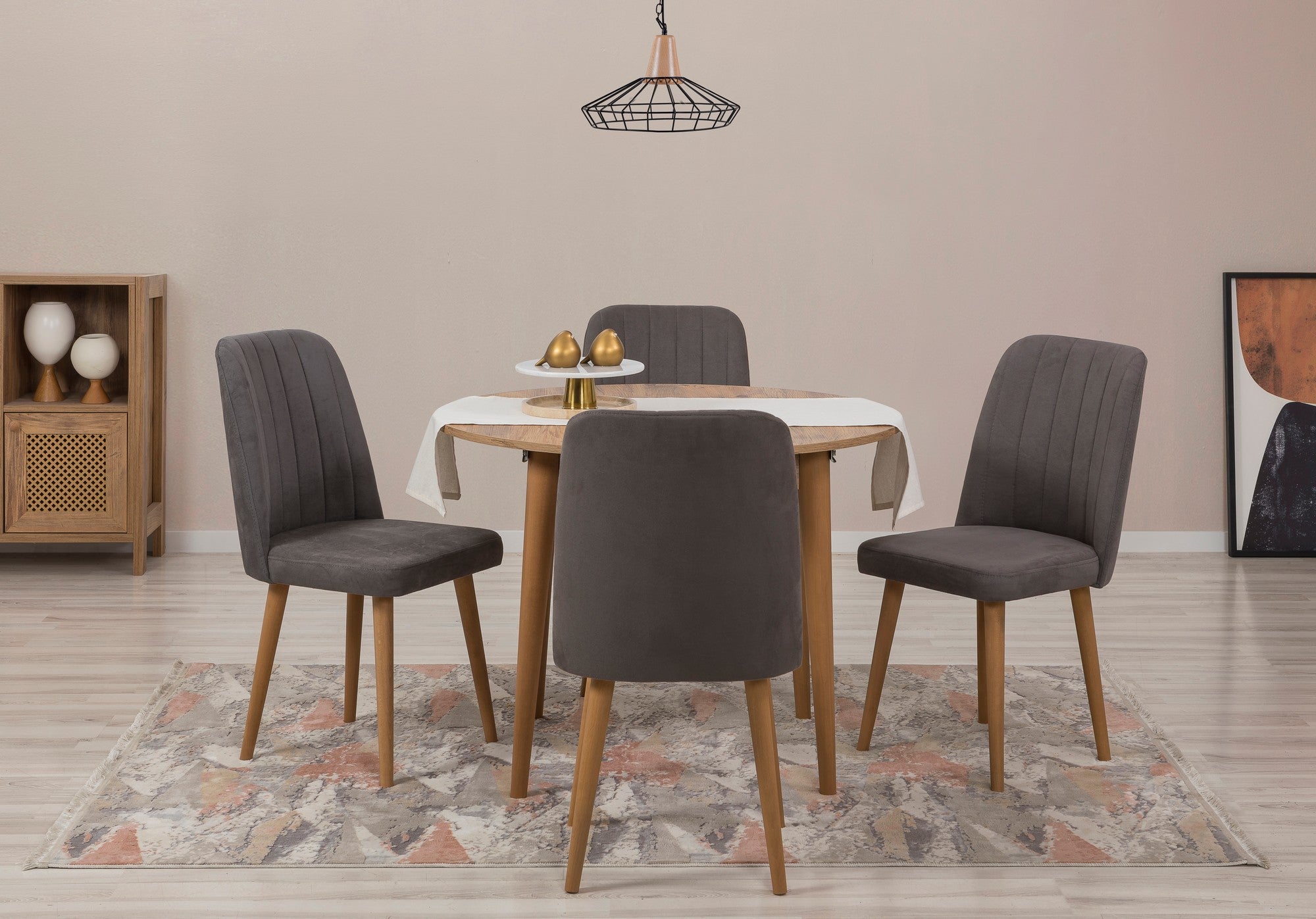 Conjunto de mesa de jantar extensível e cadeiras (5 peças), pinho do Atlântico e antracite, 100 cm (abertura 139 cm) | 100% revestido em melamina, 18 mm de espessura | Elegante e funcional para espaços de jantar modernos