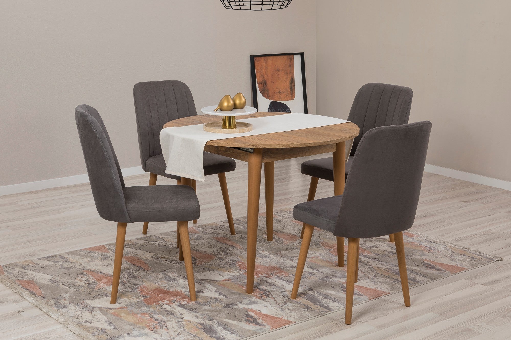 Conjunto de mesa de jantar extensível e cadeiras (5 peças), pinho do Atlântico e antracite, 100 cm (abertura 139 cm) | 100% revestido em melamina, 18 mm de espessura | Elegante e funcional para espaços de jantar modernos