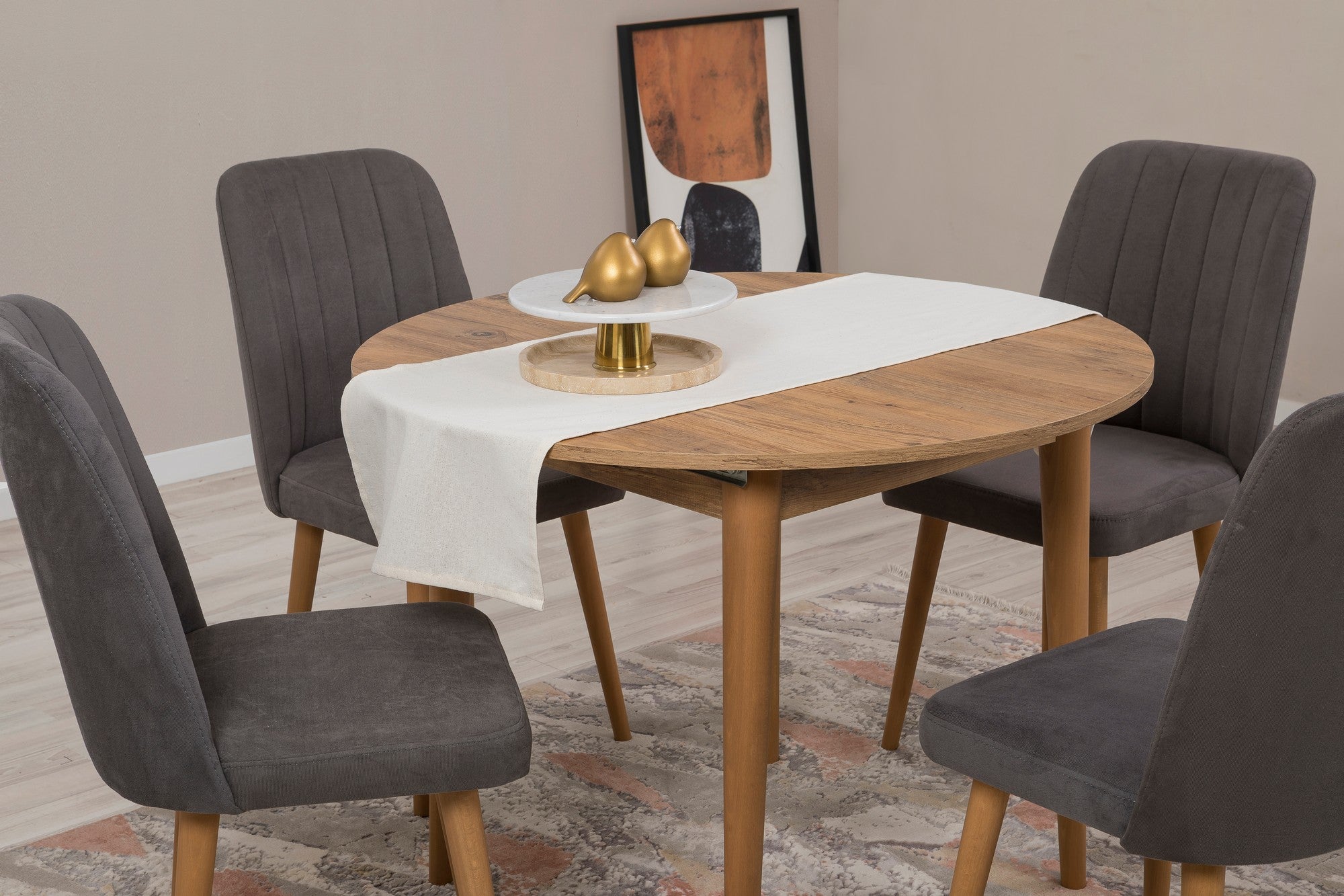 Conjunto de mesa de jantar extensível e cadeiras (5 peças), pinho do Atlântico e antracite, 100 cm (abertura 139 cm) | 100% revestido em melamina, 18 mm de espessura | Elegante e funcional para espaços de jantar modernos