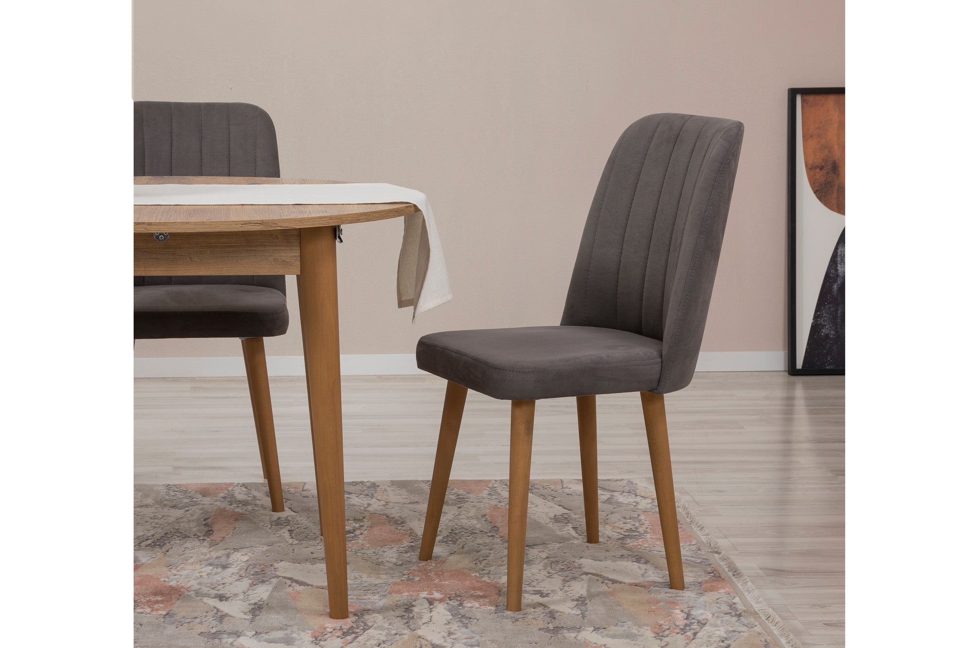 Conjunto de mesa de jantar extensível e cadeiras (5 peças), pinho do Atlântico e antracite, 100 cm (abertura 139 cm) | 100% revestido em melamina, 18 mm de espessura | Elegante e funcional para espaços de jantar modernos