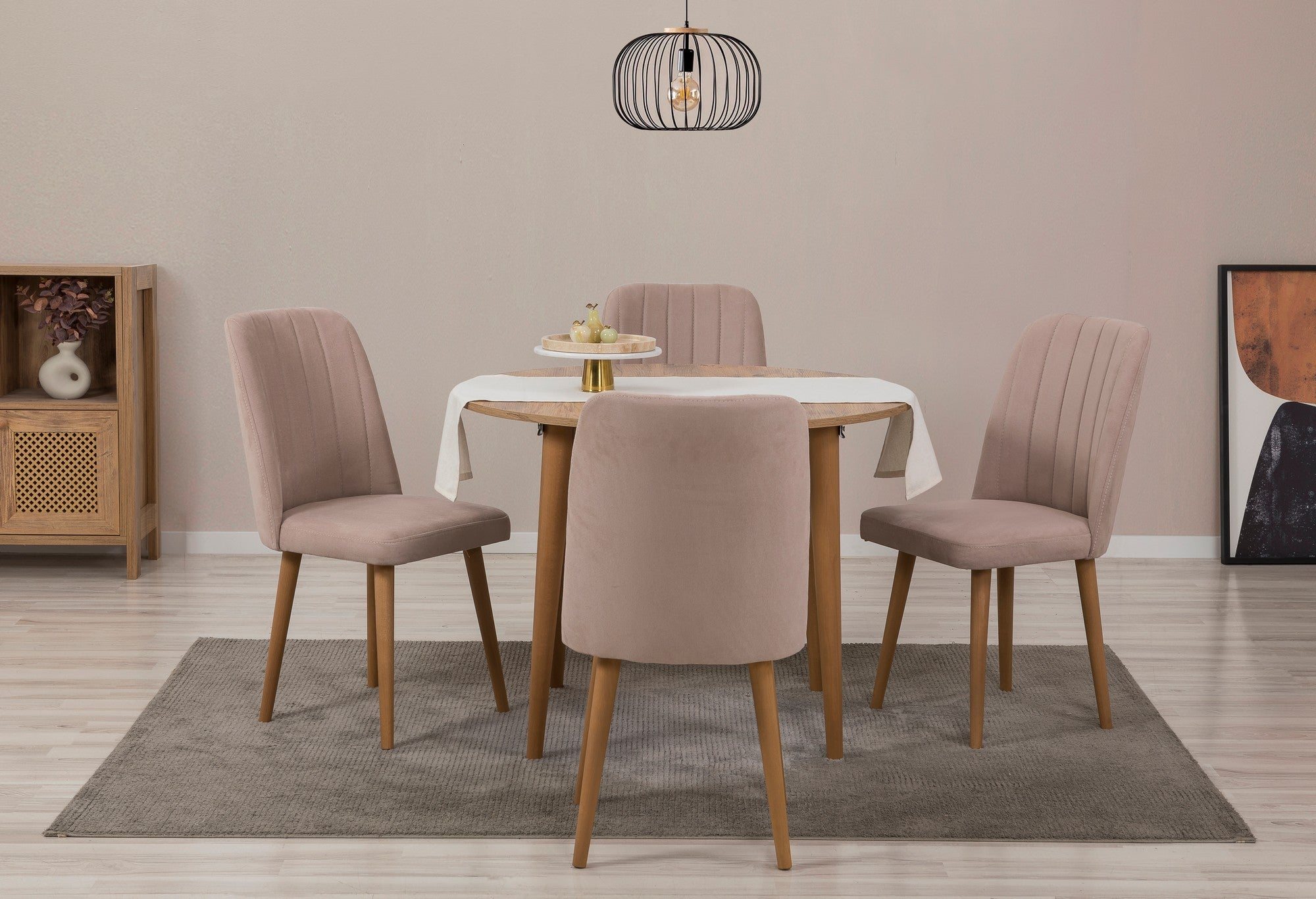 Conjunto de mesa de jantar extensível e cadeiras (5 peças), pinho atlântico e pedra, 100 cm (aberto: 139 cm) | 100% revestido em melamina, 18 mm de espessura | Elegante e funcional para espaços de jantar modernos