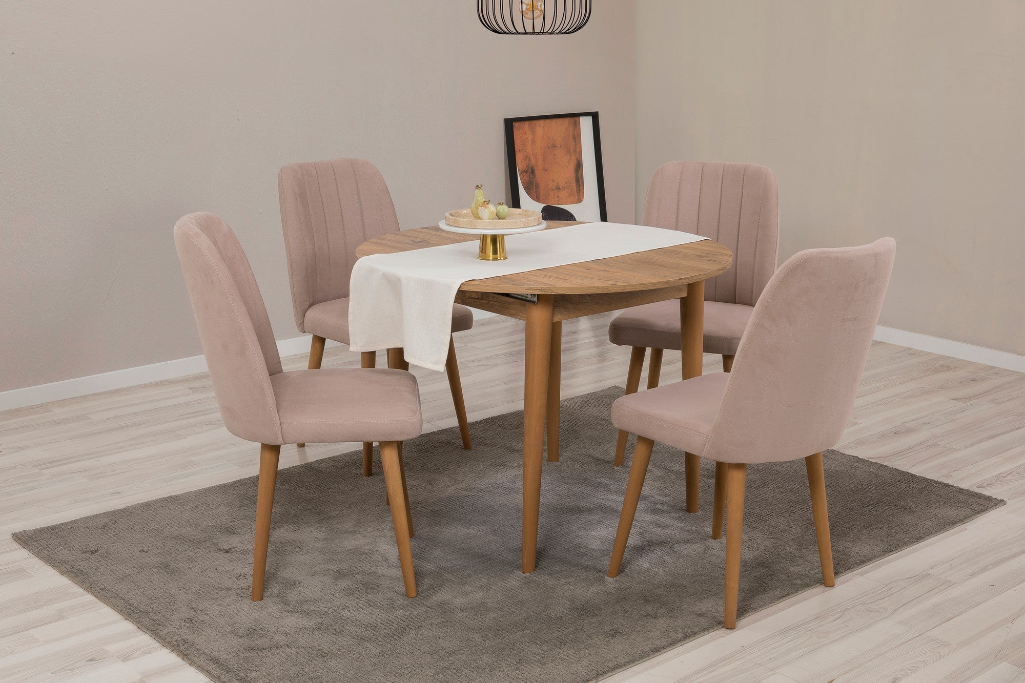 Conjunto de mesa de jantar extensível e cadeiras (5 peças), pinho atlântico e pedra, 100 cm (aberto: 139 cm) | 100% revestido em melamina, 18 mm de espessura | Elegante e funcional para espaços de jantar modernos