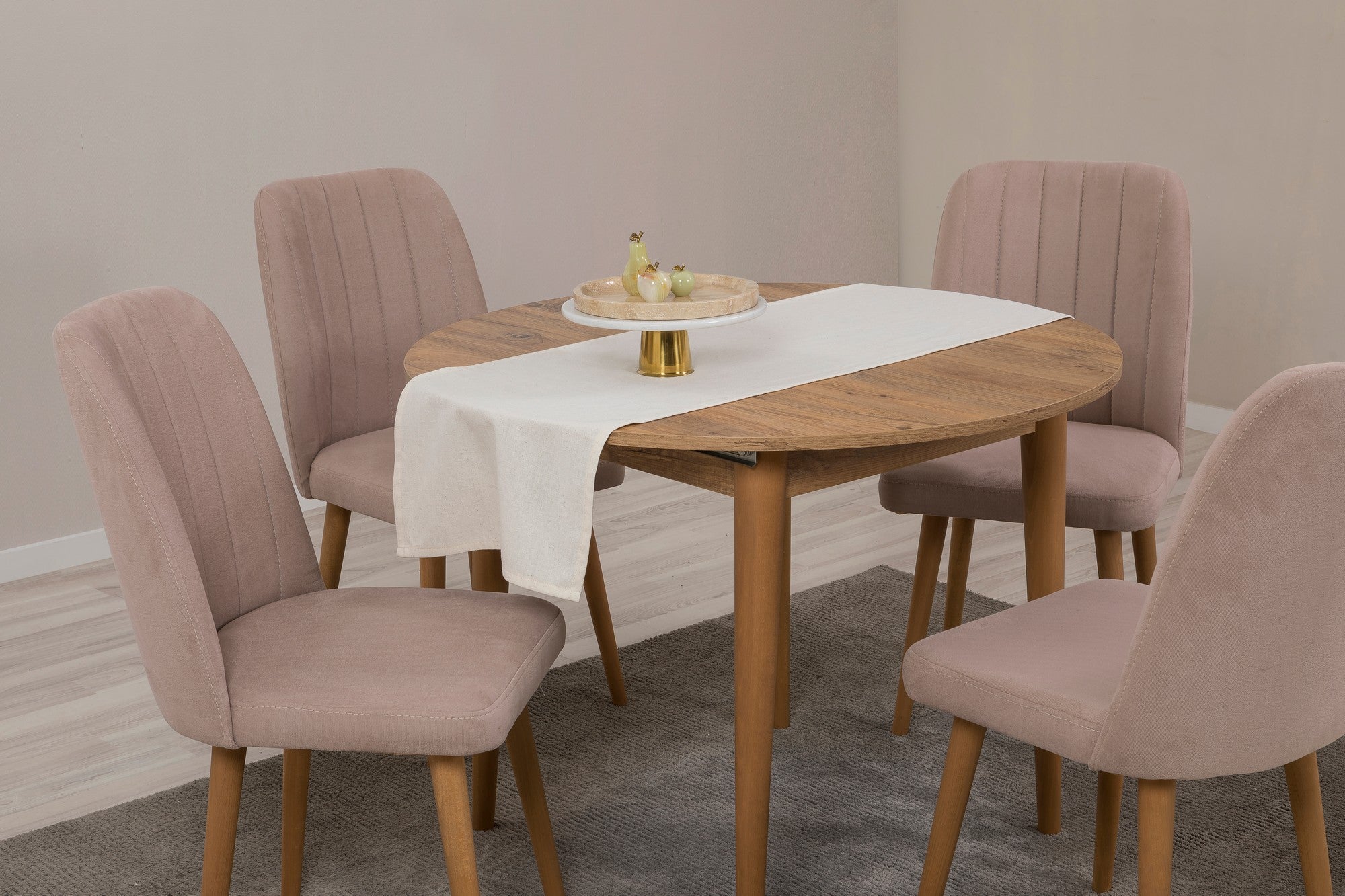 Conjunto de mesa de jantar extensível e cadeiras (5 peças), pinho atlântico e pedra, 100 cm (aberto: 139 cm) | 100% revestido em melamina, 18 mm de espessura | Elegante e funcional para espaços de jantar modernos