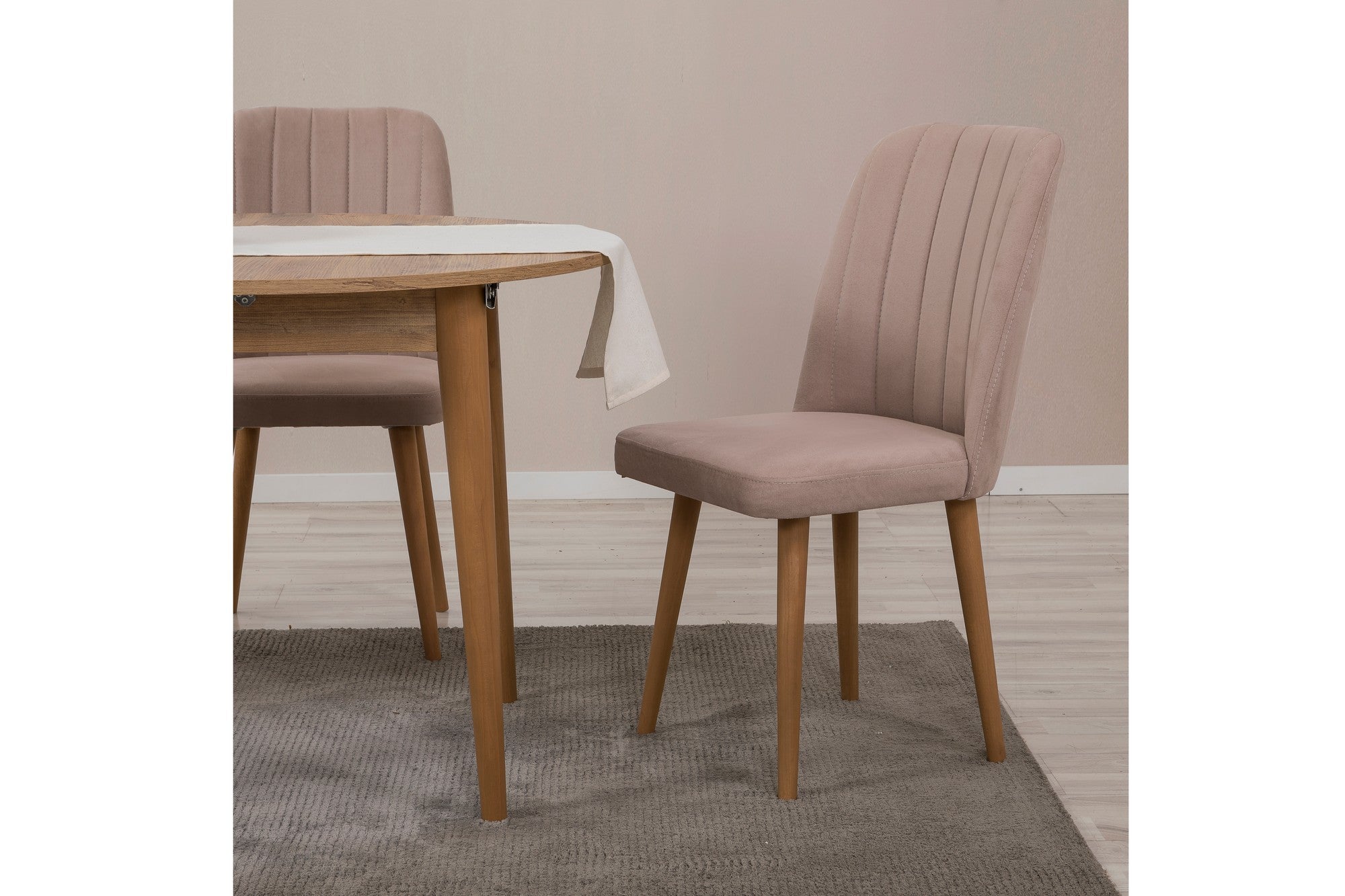 Conjunto de mesa de jantar extensível e cadeiras (5 peças), pinho atlântico e pedra, 100 cm (aberto: 139 cm) | 100% revestido em melamina, 18 mm de espessura | Elegante e funcional para espaços de jantar modernos