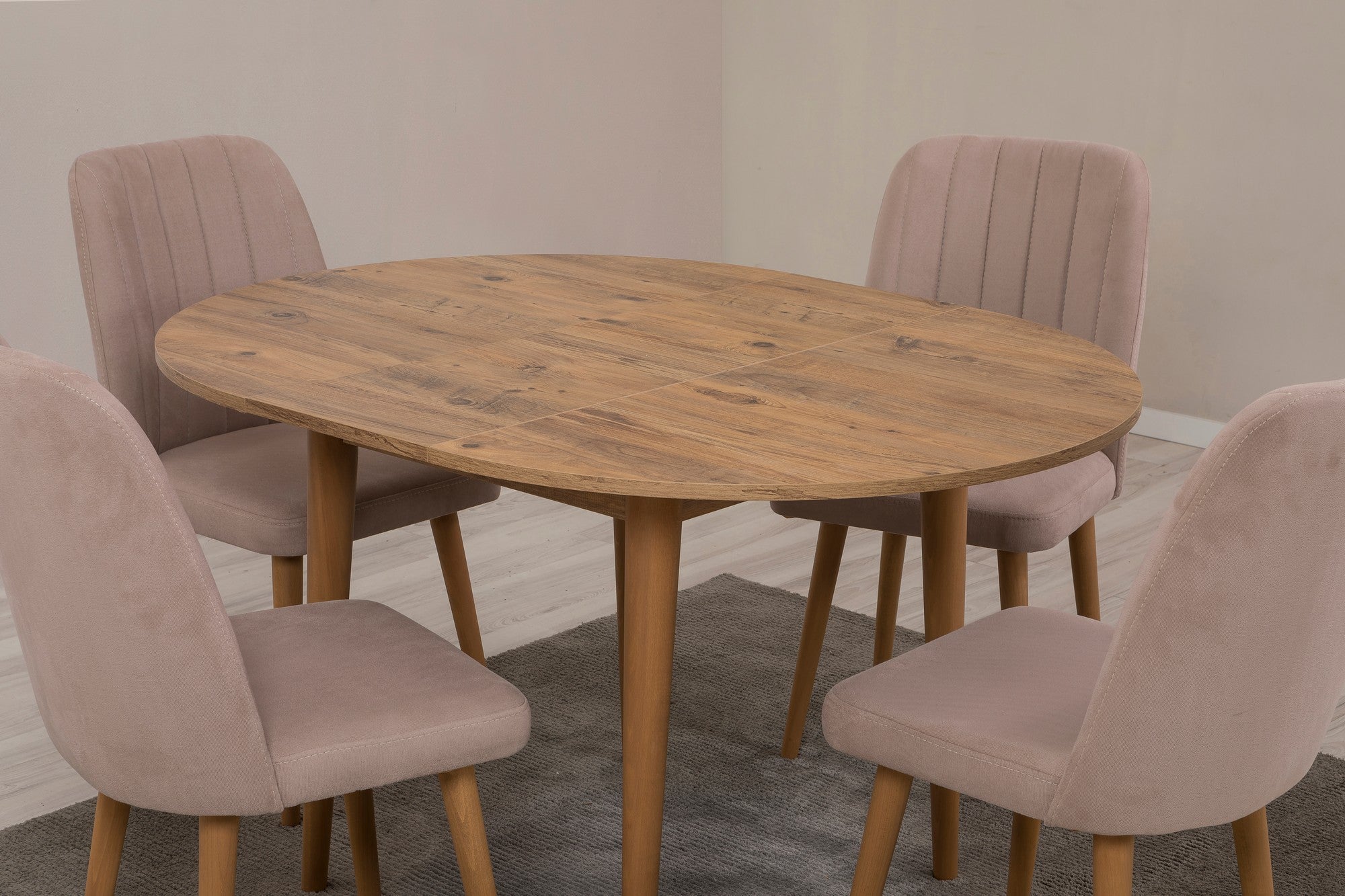 Conjunto de mesa de jantar extensível e cadeiras (5 peças), pinho atlântico e pedra, 100 cm (aberto: 139 cm) | 100% revestido em melamina, 18 mm de espessura | Elegante e funcional para espaços de jantar modernos