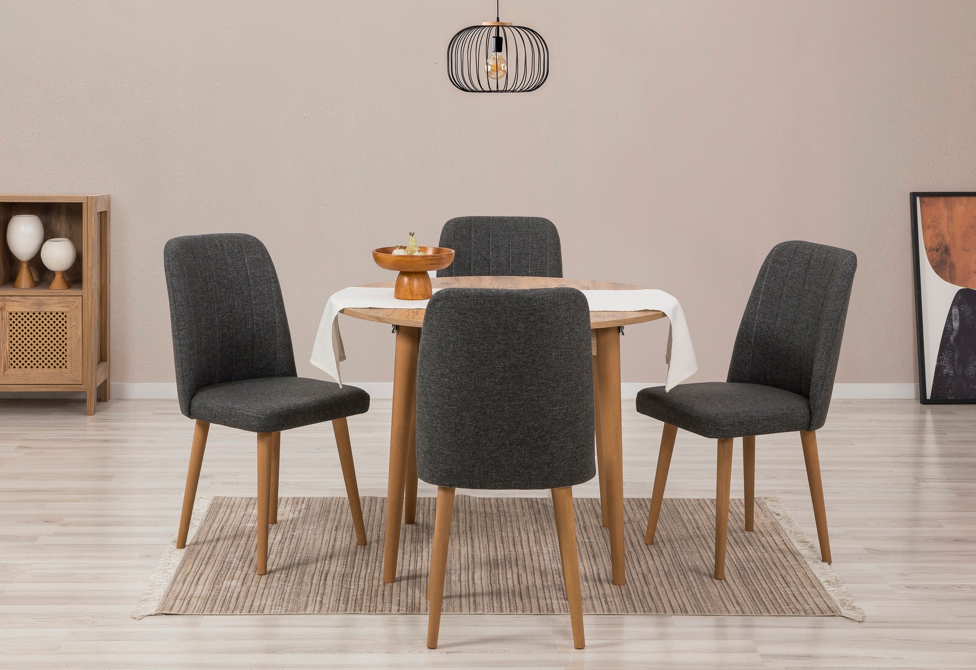 Conjunto de mesa de jantar extensível e cadeiras (5 peças), pinho do Atlântico e antracite, 100 cm (abertura 139 cm) | 100% revestido em melamina, 18 mm de espessura | Elegante e funcional para espaços de jantar modernos
