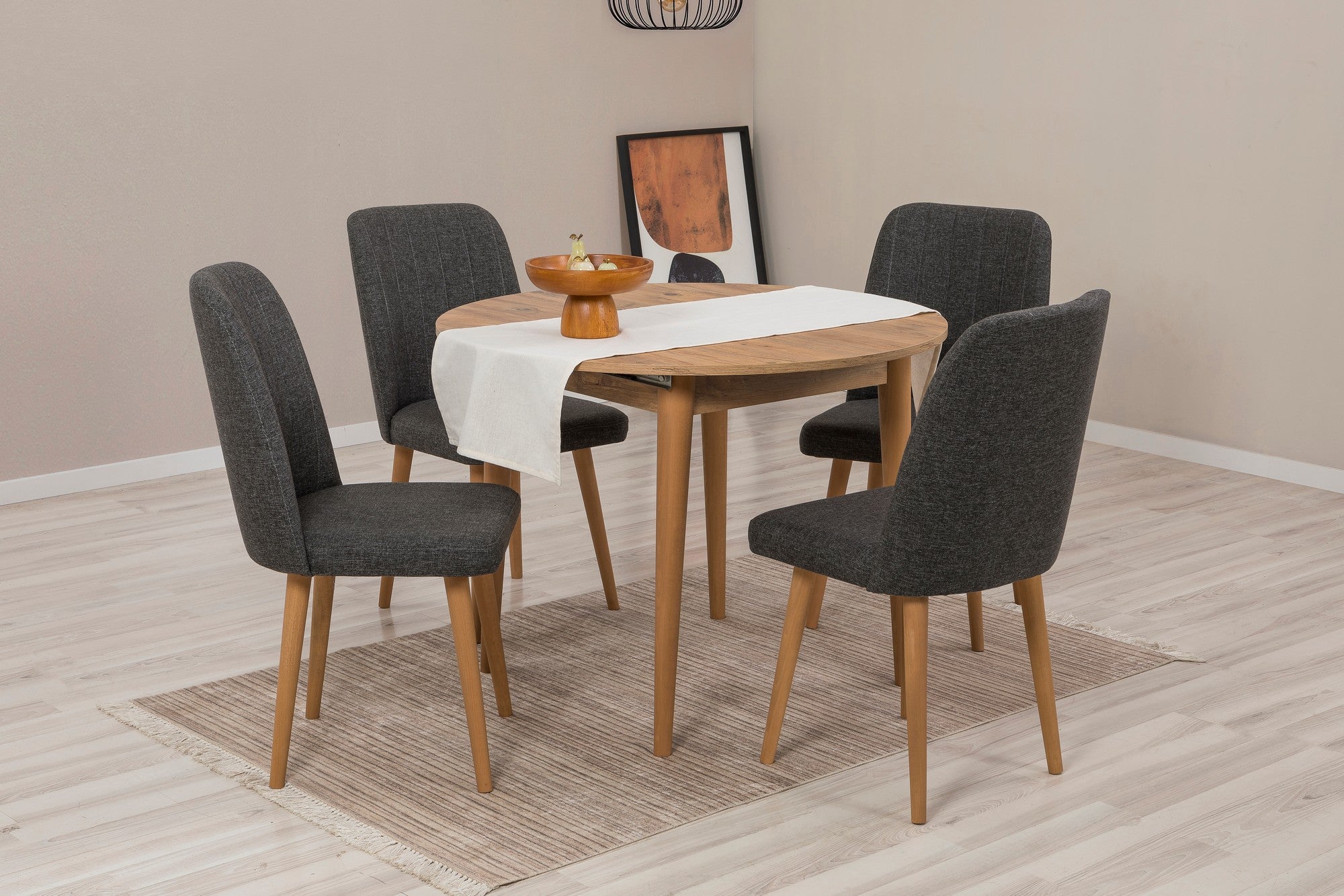 Conjunto de mesa de jantar extensível e cadeiras (5 peças), pinho do Atlântico e antracite, 100 cm (abertura 139 cm) | 100% revestido em melamina, 18 mm de espessura | Elegante e funcional para espaços de jantar modernos