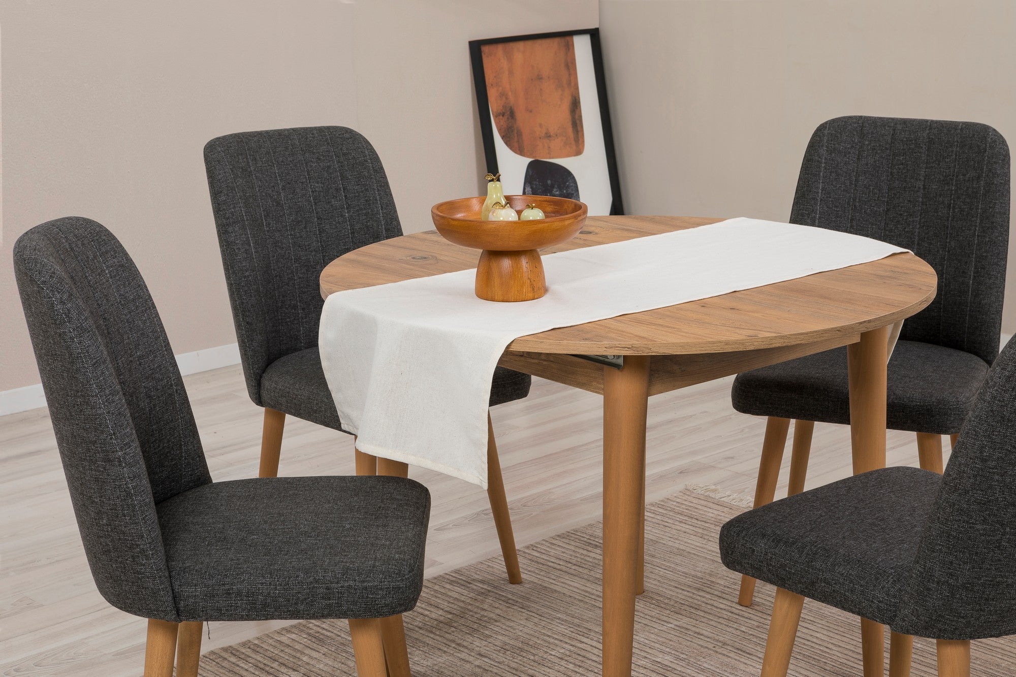 Conjunto de mesa de jantar extensível e cadeiras (5 peças), pinho do Atlântico e antracite, 100 cm (abertura 139 cm) | 100% revestido em melamina, 18 mm de espessura | Elegante e funcional para espaços de jantar modernos