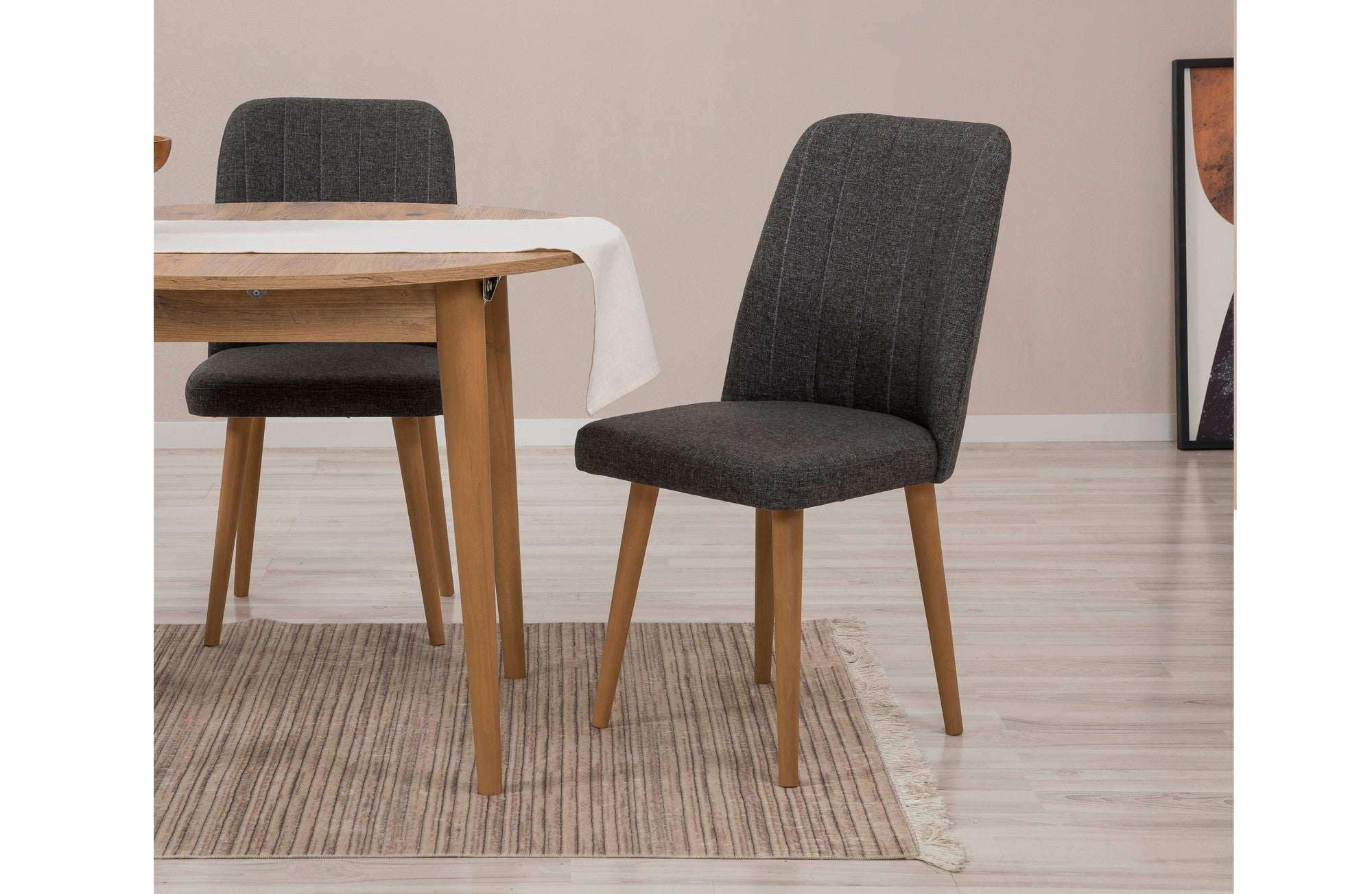 Conjunto de mesa de jantar extensível e cadeiras (5 peças), pinho do Atlântico e antracite, 100 cm (abertura 139 cm) | 100% revestido em melamina, 18 mm de espessura | Elegante e funcional para espaços de jantar modernos