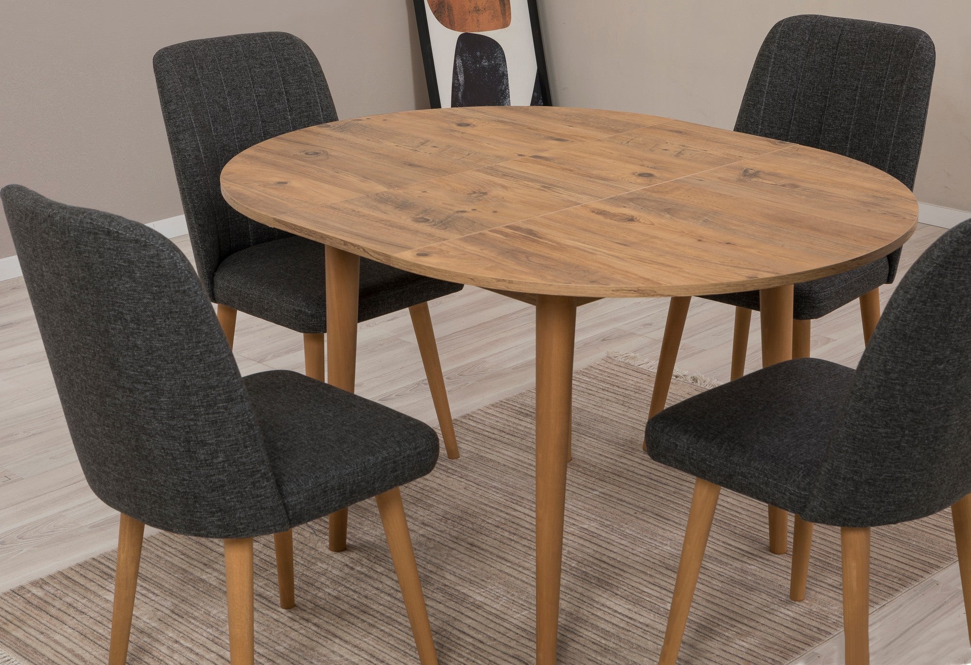 Conjunto de mesa de jantar extensível e cadeiras (5 peças), pinho do Atlântico e antracite, 100 cm (abertura 139 cm) | 100% revestido em melamina, 18 mm de espessura | Elegante e funcional para espaços de jantar modernos