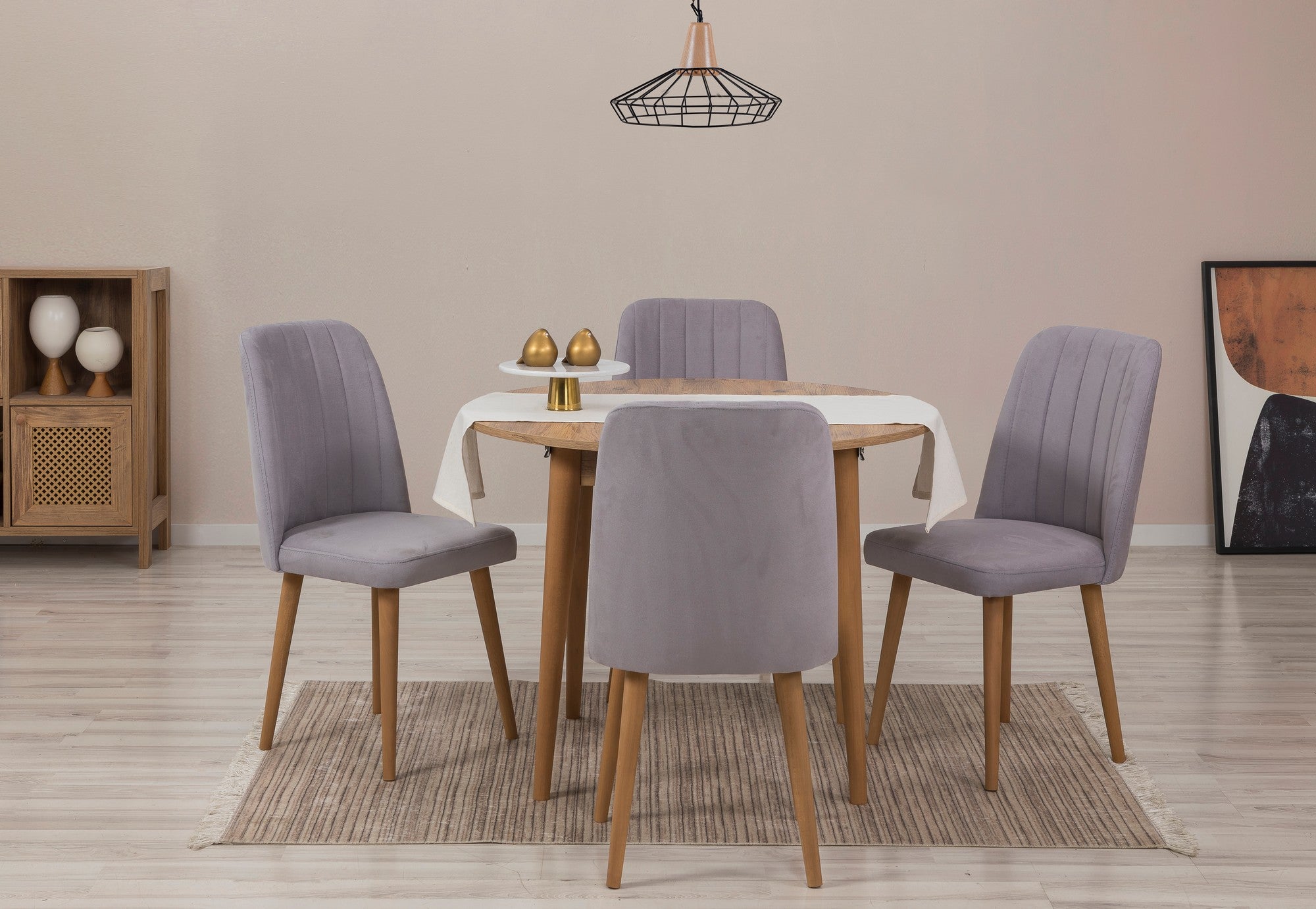 Conjunto de mesa de jantar extensível e cadeiras (5 peças), pinho atlântico e cinza, 100 cm (abertura 139 cm) | 100% revestido em melamina, 18 mm de espessura | Elegante e funcional para salas de jantar modernas