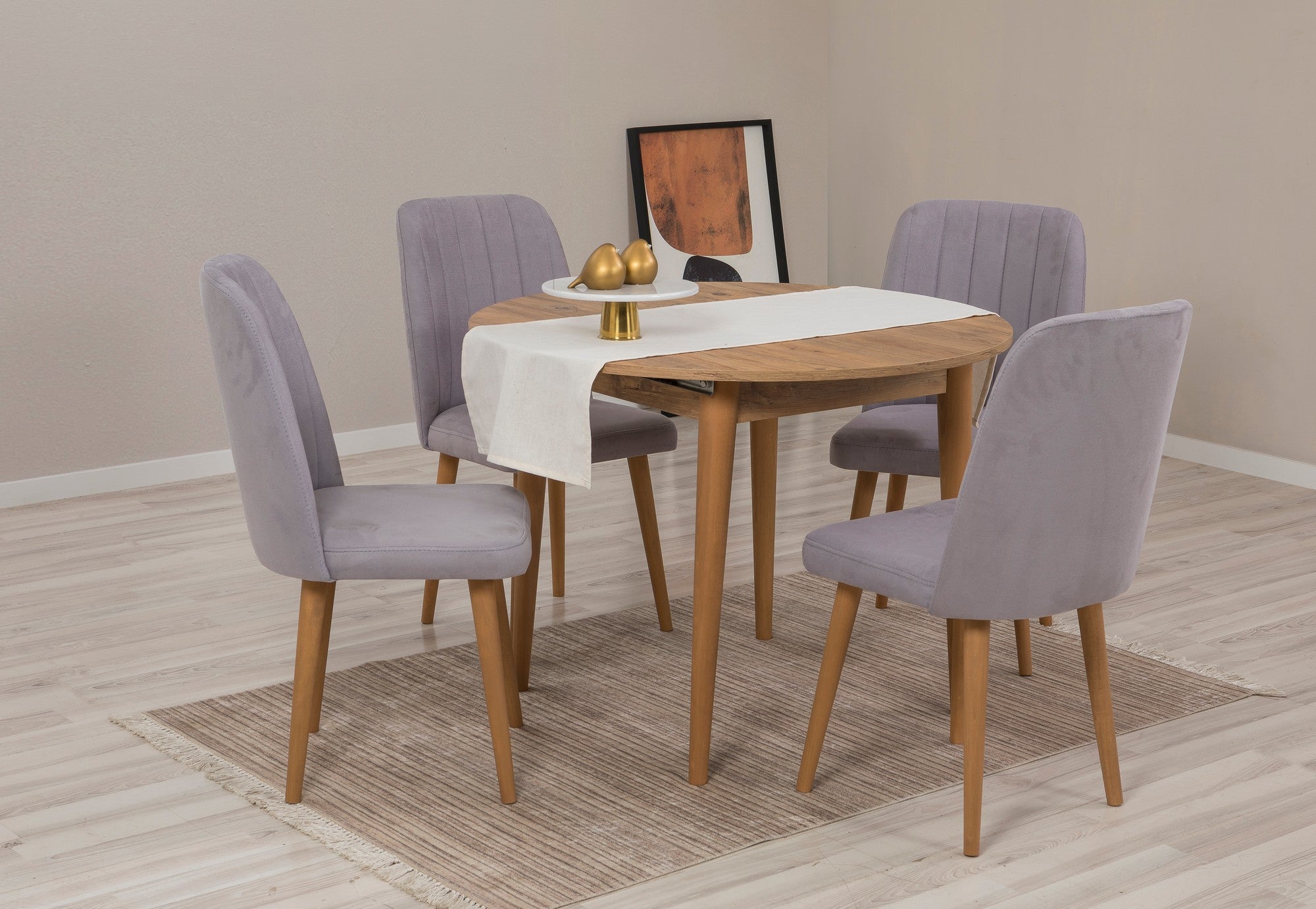 Conjunto de mesa de jantar extensível e cadeiras (5 peças), pinho atlântico e cinza, 100 cm (abertura 139 cm) | 100% revestido em melamina, 18 mm de espessura | Elegante e funcional para salas de jantar modernas