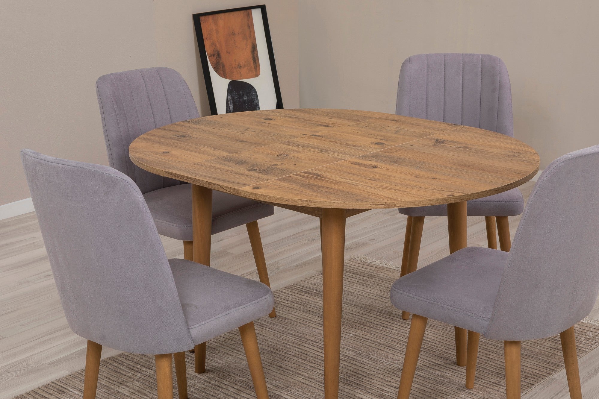 Conjunto de mesa de jantar extensível e cadeiras (5 peças), pinho atlântico e cinza, 100 cm (abertura 139 cm) | 100% revestido em melamina, 18 mm de espessura | Elegante e funcional para salas de jantar modernas