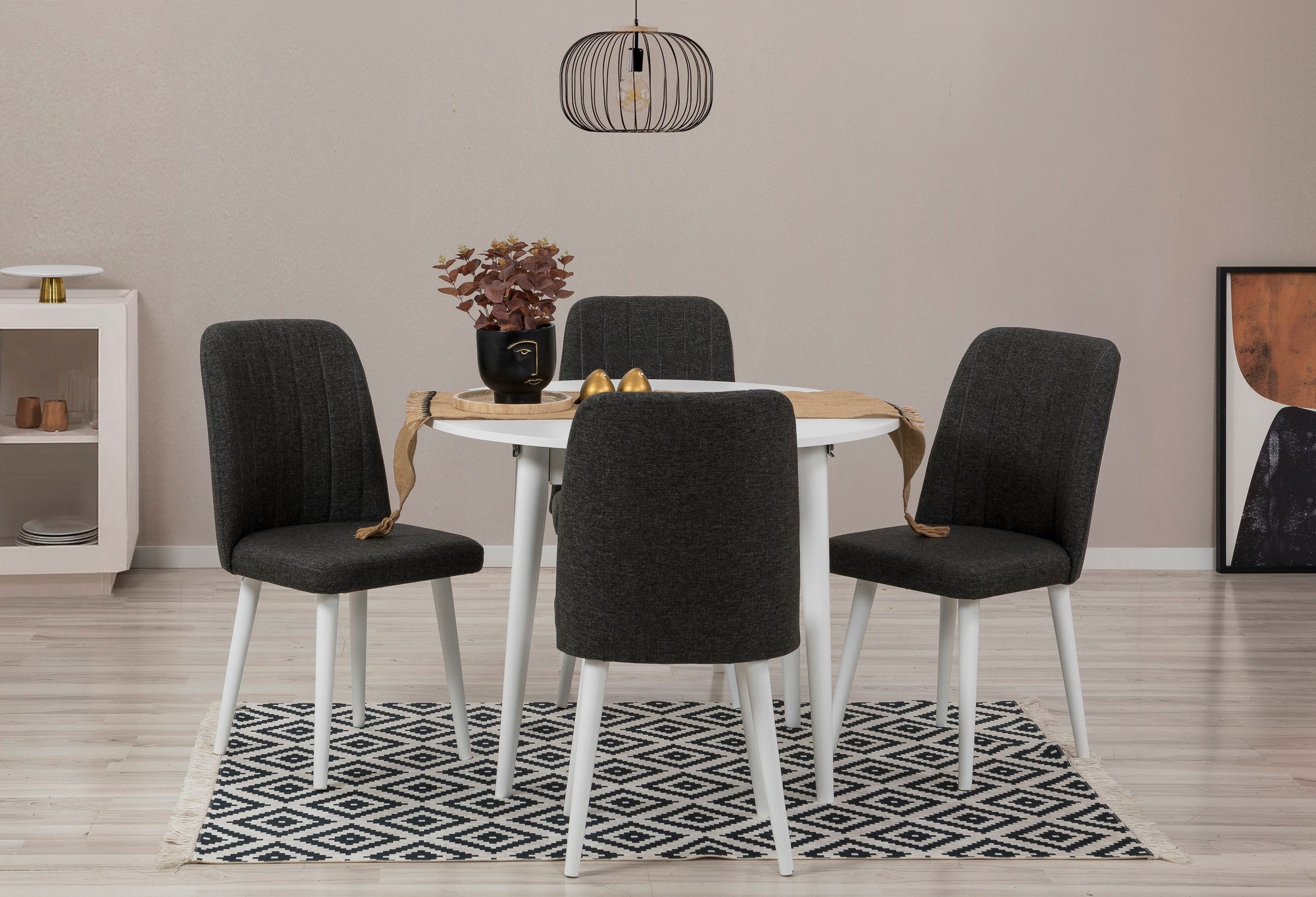 Conjunto de mesa de jantar extensível e cadeiras (5 peças), branco e antracite, 100 cm (aberto: 139 cm) | 100% revestido em melamina, 18 mm de espessura | Elegante e funcional para espaços de jantar modernos
