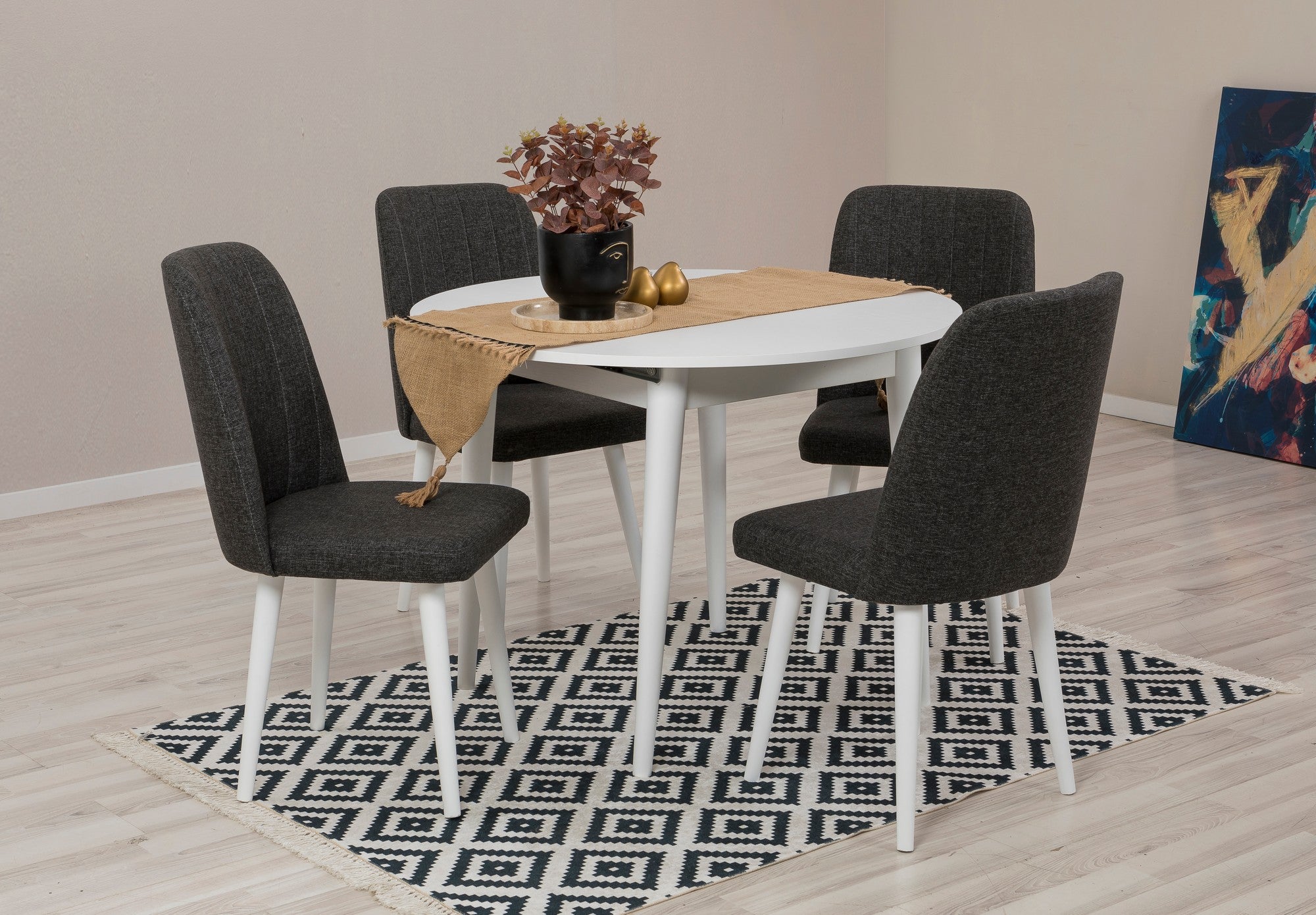 Conjunto de mesa de jantar extensível e cadeiras (5 peças), branco e antracite, 100 cm (aberto: 139 cm) | 100% revestido em melamina, 18 mm de espessura | Elegante e funcional para espaços de jantar modernos