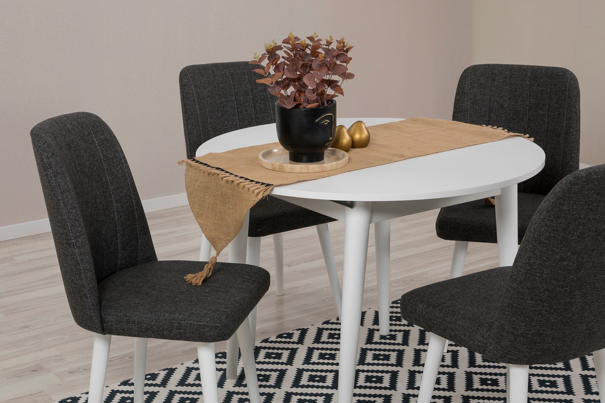 Conjunto de mesa de jantar extensível e cadeiras (5 peças), branco e antracite, 100 cm (aberto: 139 cm) | 100% revestido em melamina, 18 mm de espessura | Elegante e funcional para espaços de jantar modernos