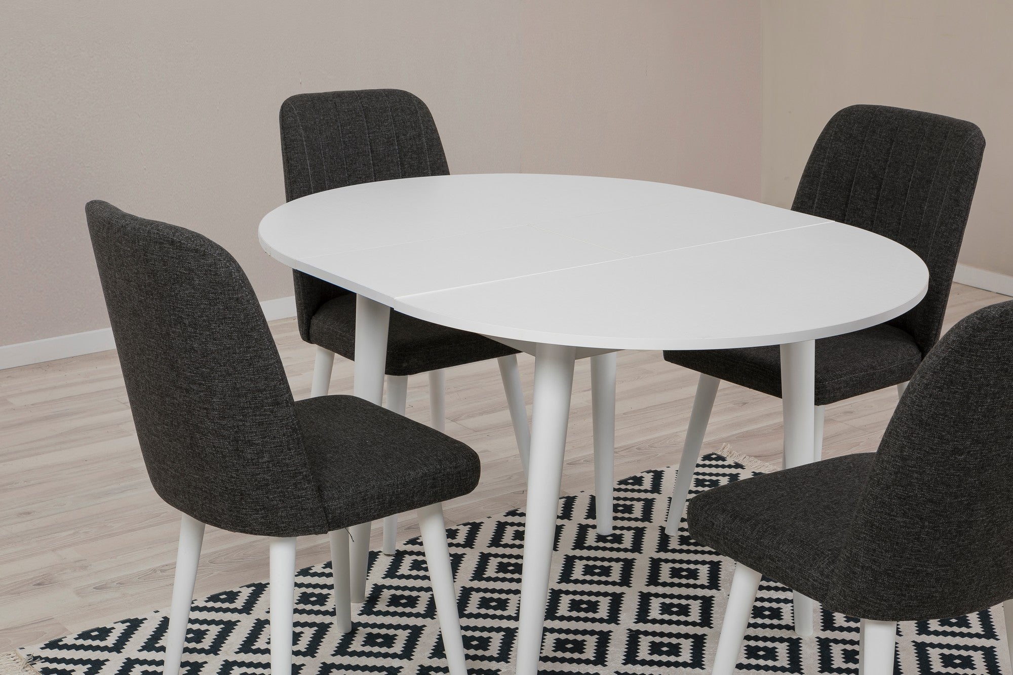 Conjunto de mesa de jantar extensível e cadeiras (5 peças), branco e antracite, 100 cm (aberto: 139 cm) | 100% revestido em melamina, 18 mm de espessura | Elegante e funcional para espaços de jantar modernos