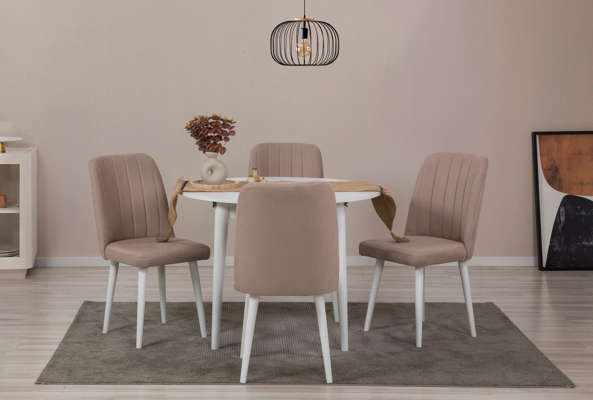 Conjunto de mesa de jantar extensível e cadeiras (5 peças), branco e pedra, 100 cm (aberto: 139 cm) | 100% revestido em melamina, 18 mm de espessura | Elegante e funcional para espaços de jantar modernos
