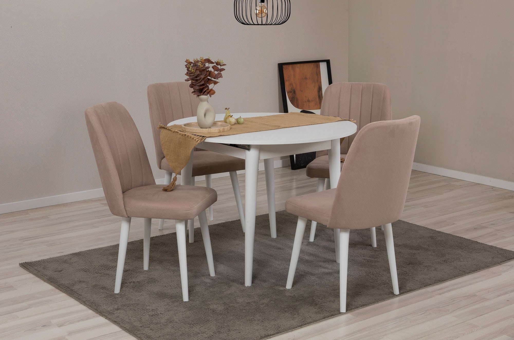 Conjunto de mesa de jantar extensível e cadeiras (5 peças), branco e pedra, 100 cm (aberto: 139 cm) | 100% revestido em melamina, 18 mm de espessura | Elegante e funcional para espaços de jantar modernos