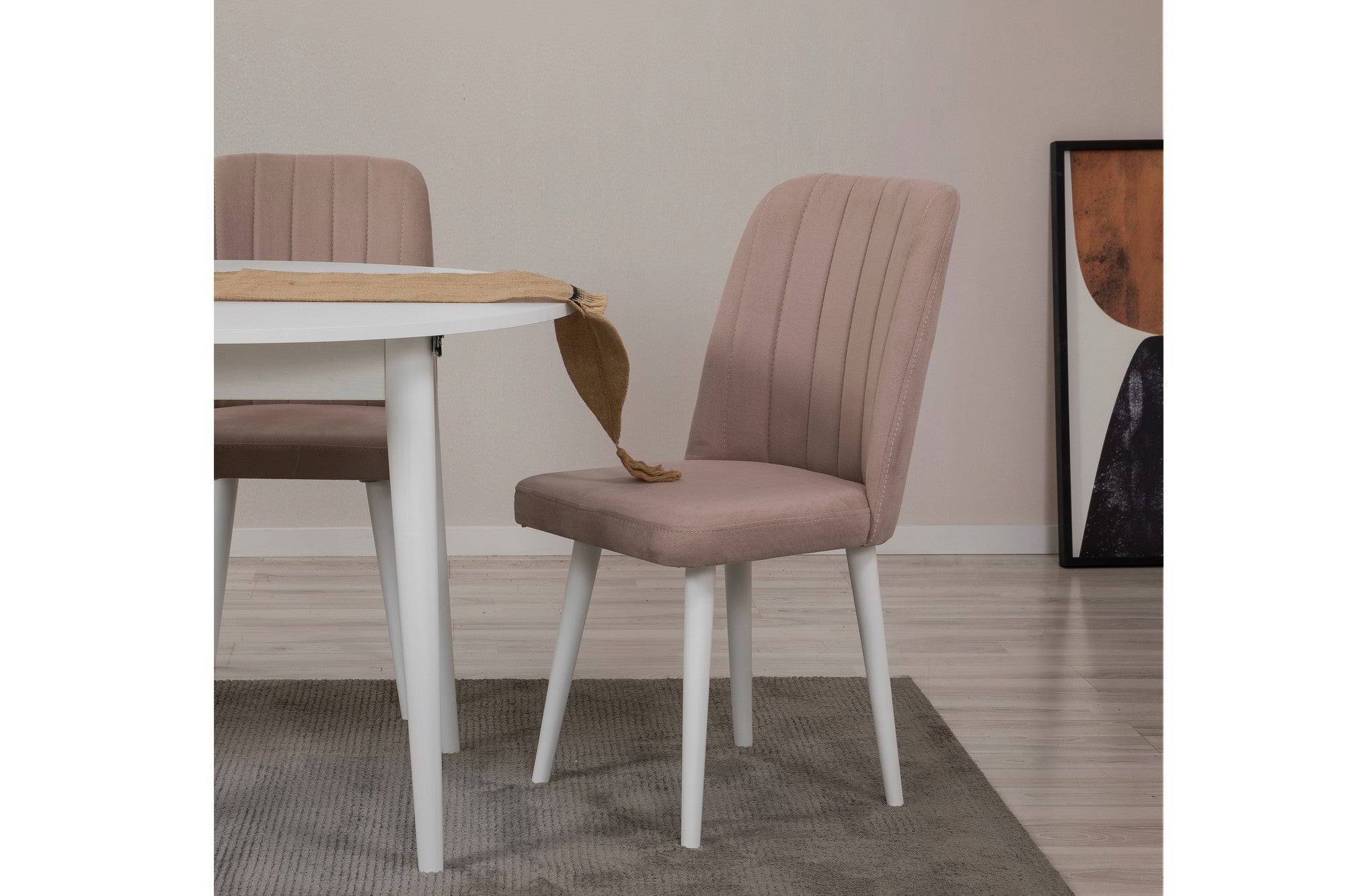 Conjunto de mesa de jantar extensível e cadeiras (5 peças), branco e pedra, 100 cm (aberto: 139 cm) | 100% revestido em melamina, 18 mm de espessura | Elegante e funcional para espaços de jantar modernos