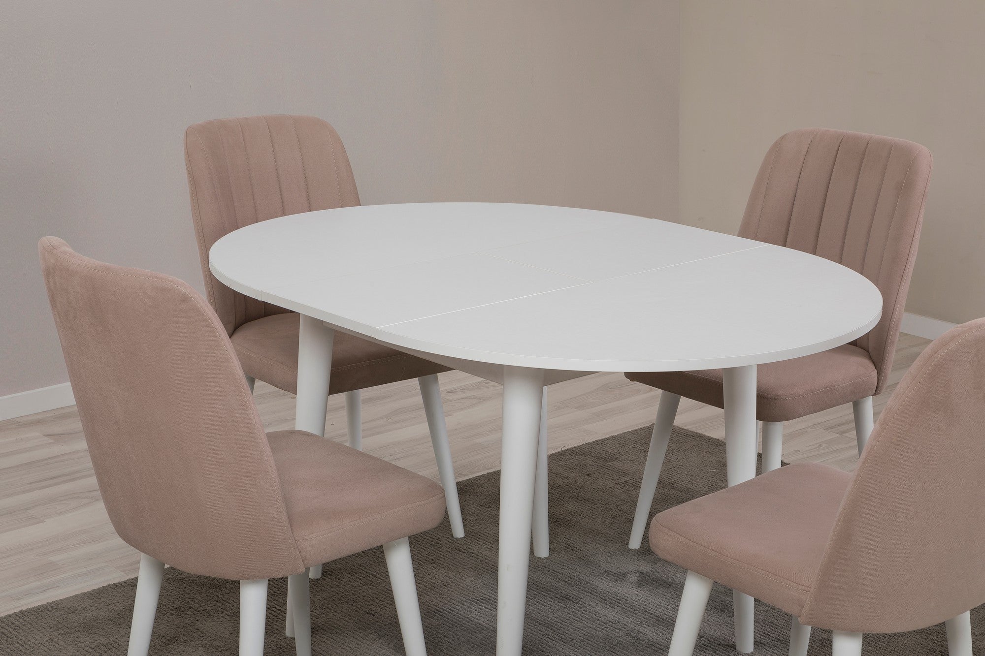 Conjunto de mesa de jantar extensível e cadeiras (5 peças), branco e pedra, 100 cm (aberto: 139 cm) | 100% revestido em melamina, 18 mm de espessura | Elegante e funcional para espaços de jantar modernos