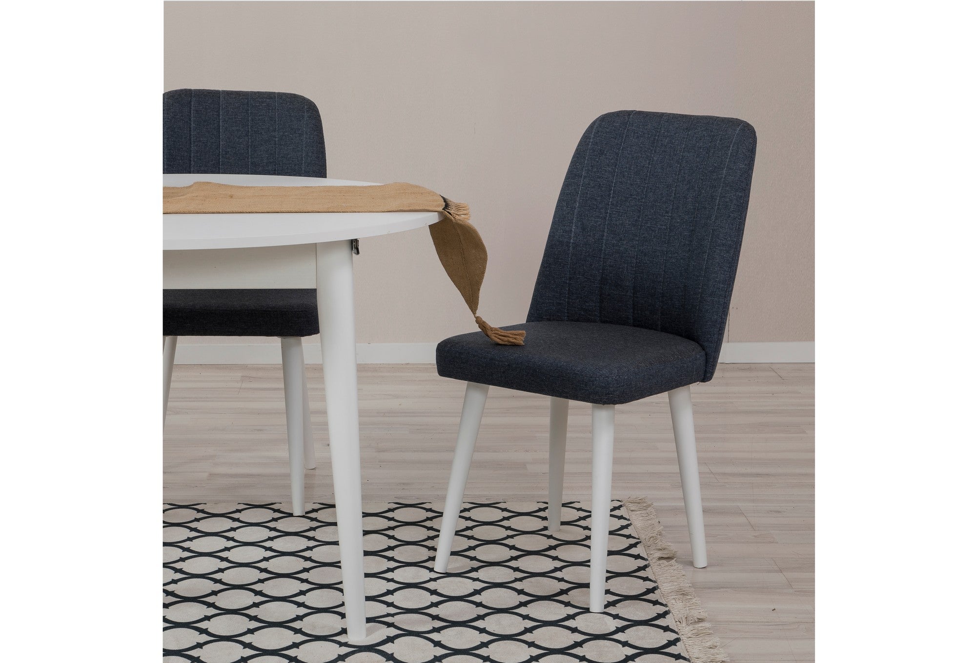 Conjunto de mesa de jantar extensível e cadeiras (5 peças), branco e azul-marinho, 100 cm (aberto: 139 cm) | 100% revestido em melamina, 18 mm de espessura | Elegante e funcional para salas de jantar modernas