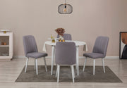Conjunto de mesa de jantar extensível e cadeiras (5 peças), branco e cinza, 100 cm - 139 cm | 100% revestido em melamina, 18 mm de espessura | Elegante e funcional para refeições modernas